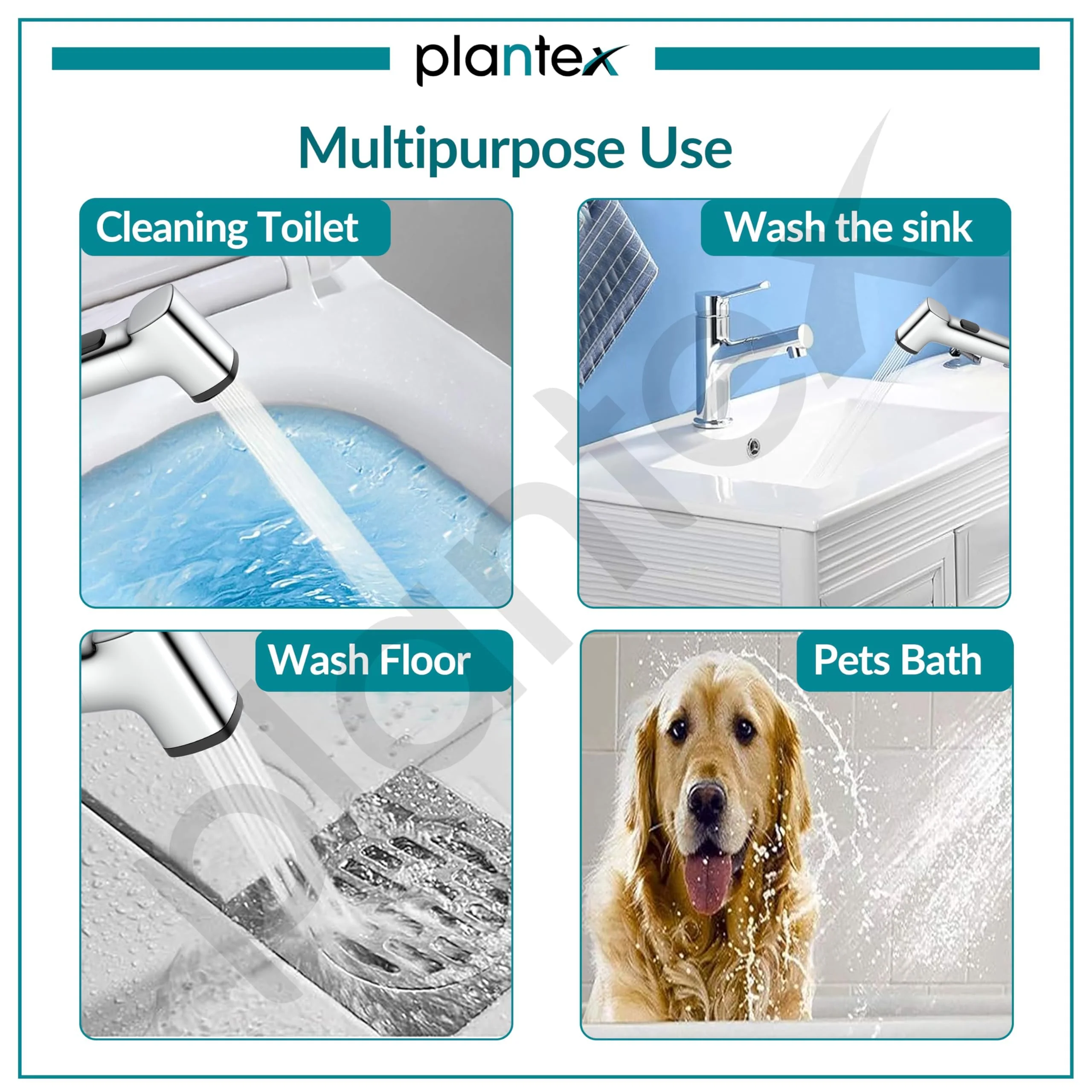 Plantex 6 Inch Health Faucet for Toilet/Jet Spray for Bathroom/Square Hand Jet Spray with 1.2 Meter Flexible Hose Pipe and Wall Brackets - (Chrome) - Image 7