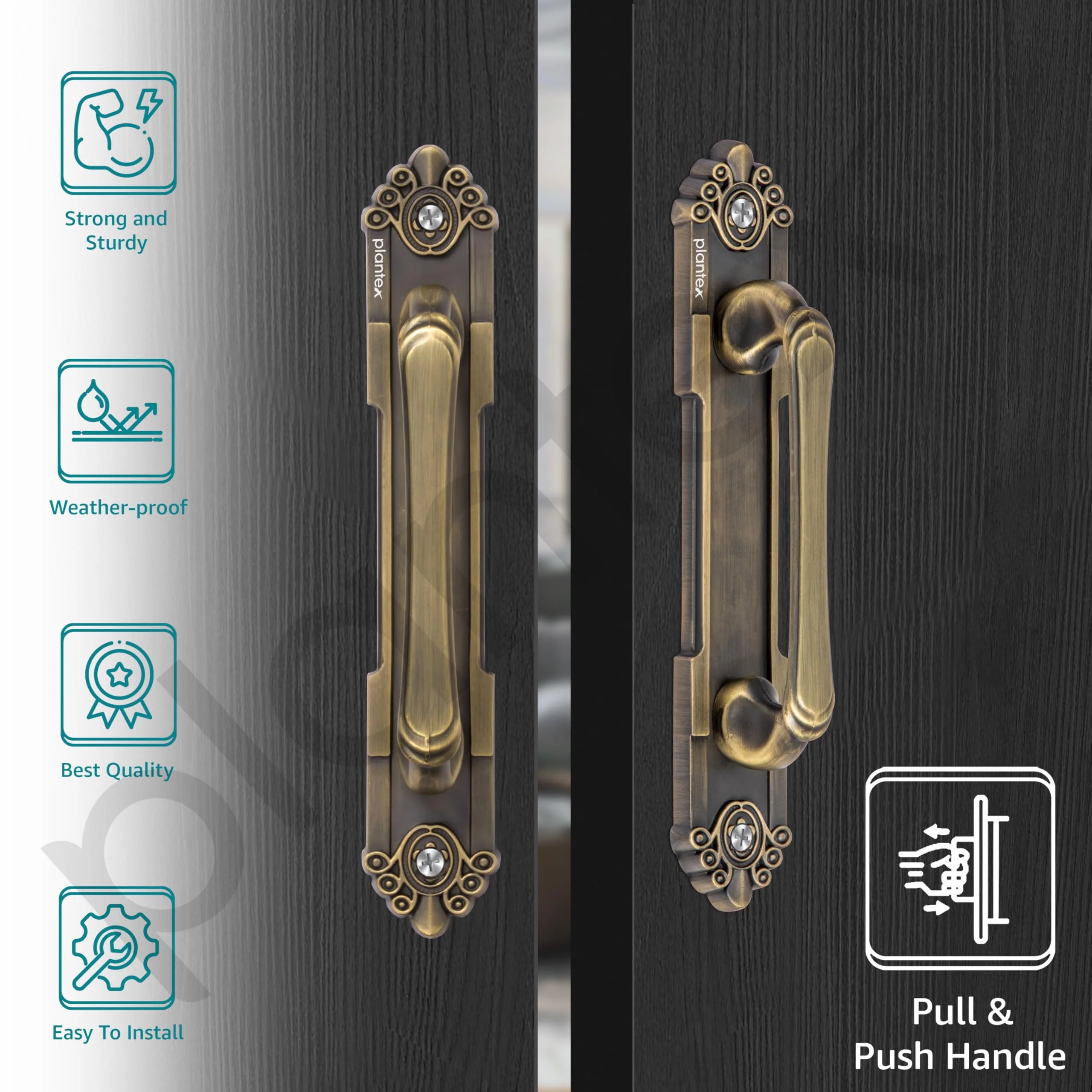 Plantex 8 Inch Heavy Duty Main Door Handle/Pull Push Handle for Main Door Home & Hotel /3 Years Warranty Pack of 2 (294, Brass Antique Finish) - Image 2