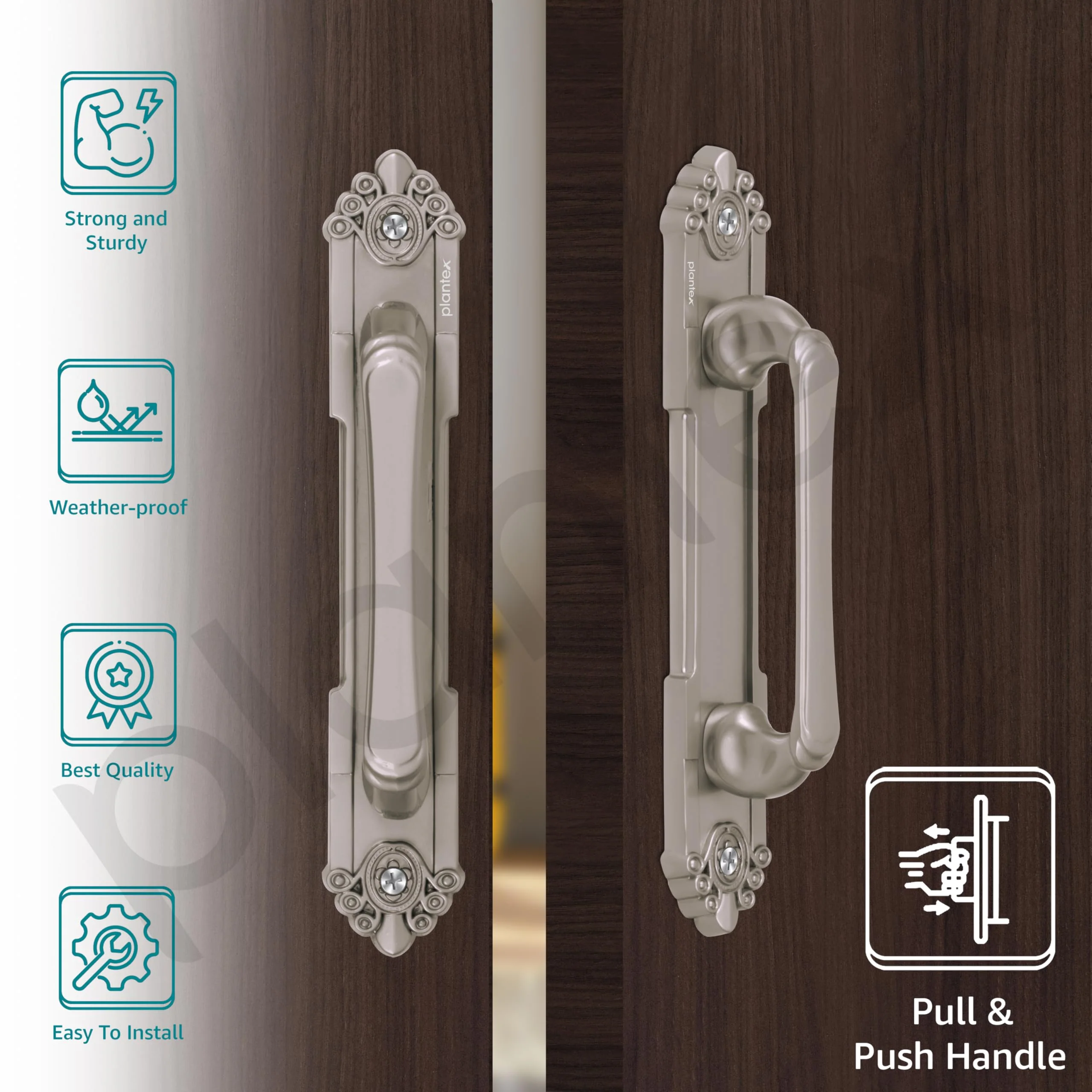 Plantex 8 Inch Heavy Duty Main Door Handle/Pull Push Handle for Main Door Home & Hotel/3 Years Warranty Pack of 2 (Satin, Silver) - Image 2