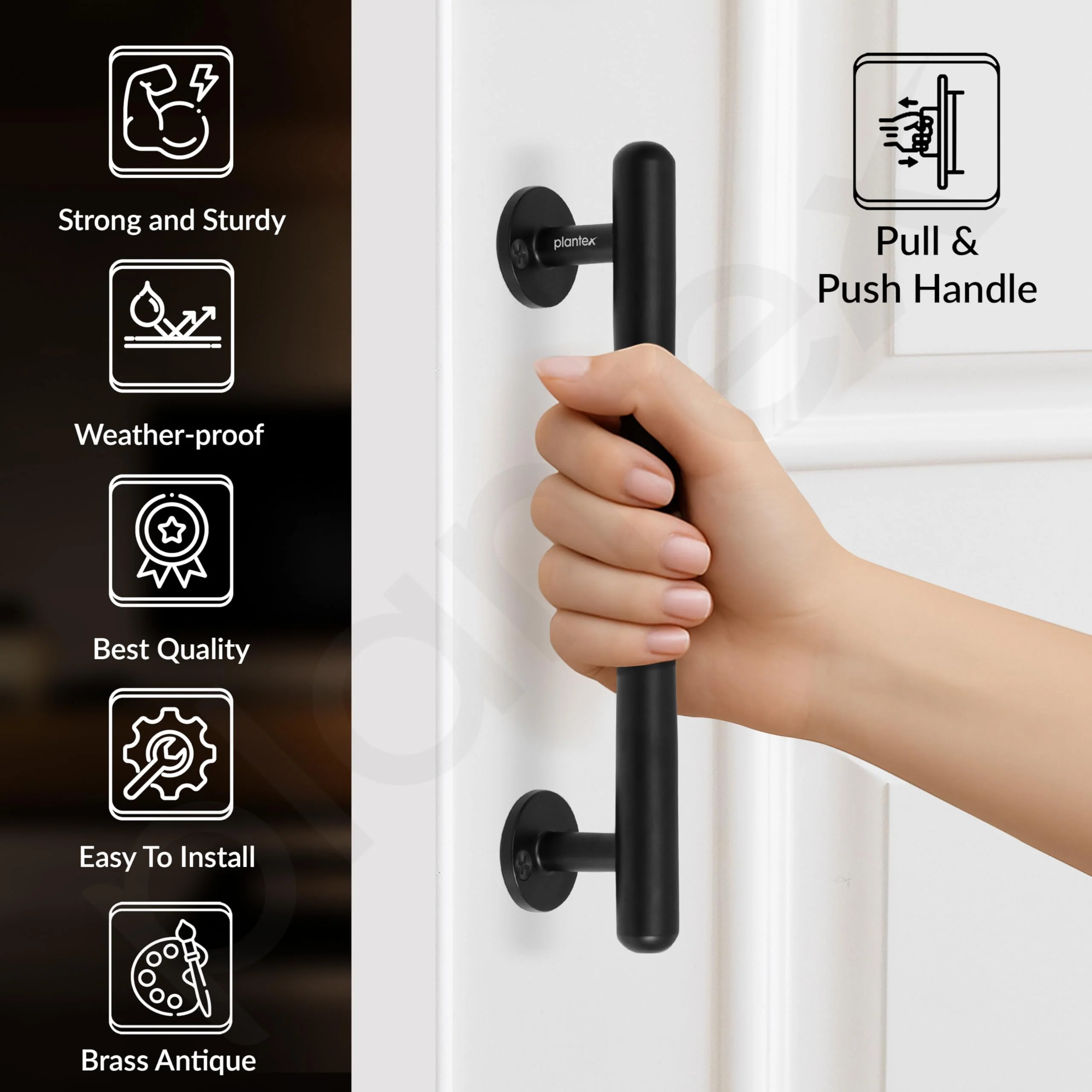 Plantex 8 Inch Main Door Handle/Stainless Steel Pull-Push Handle for Main Door/3 Years Warranty Pack of 1 (S-142, Black) - Image 3