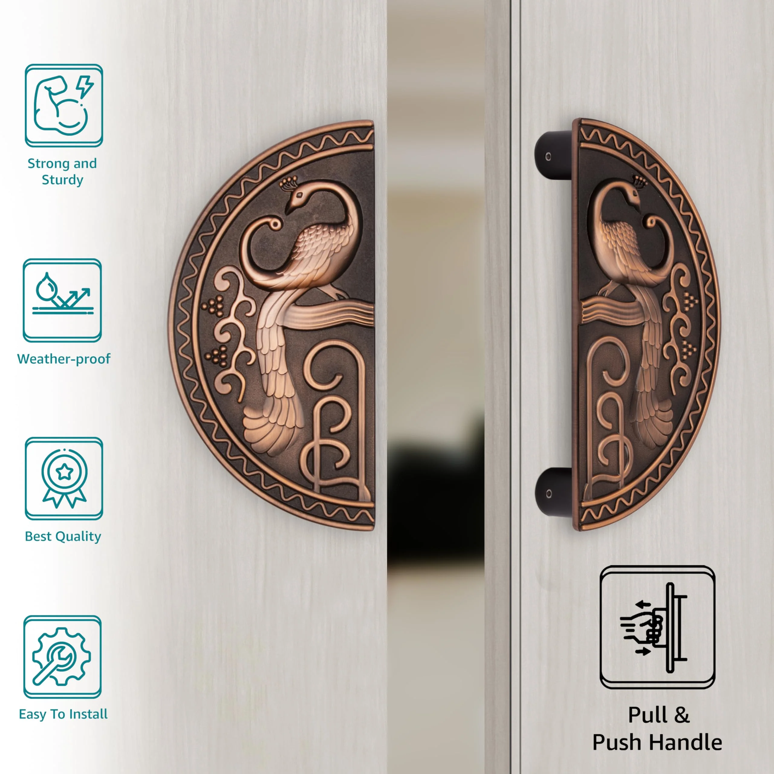 Plantex 8 inches Heavy Duty Main Door Handle/Pull Push Round Shape Handle for Main Door & Home Decor/3 Years Warranty (323-Copper Antique Finish) - Image 3