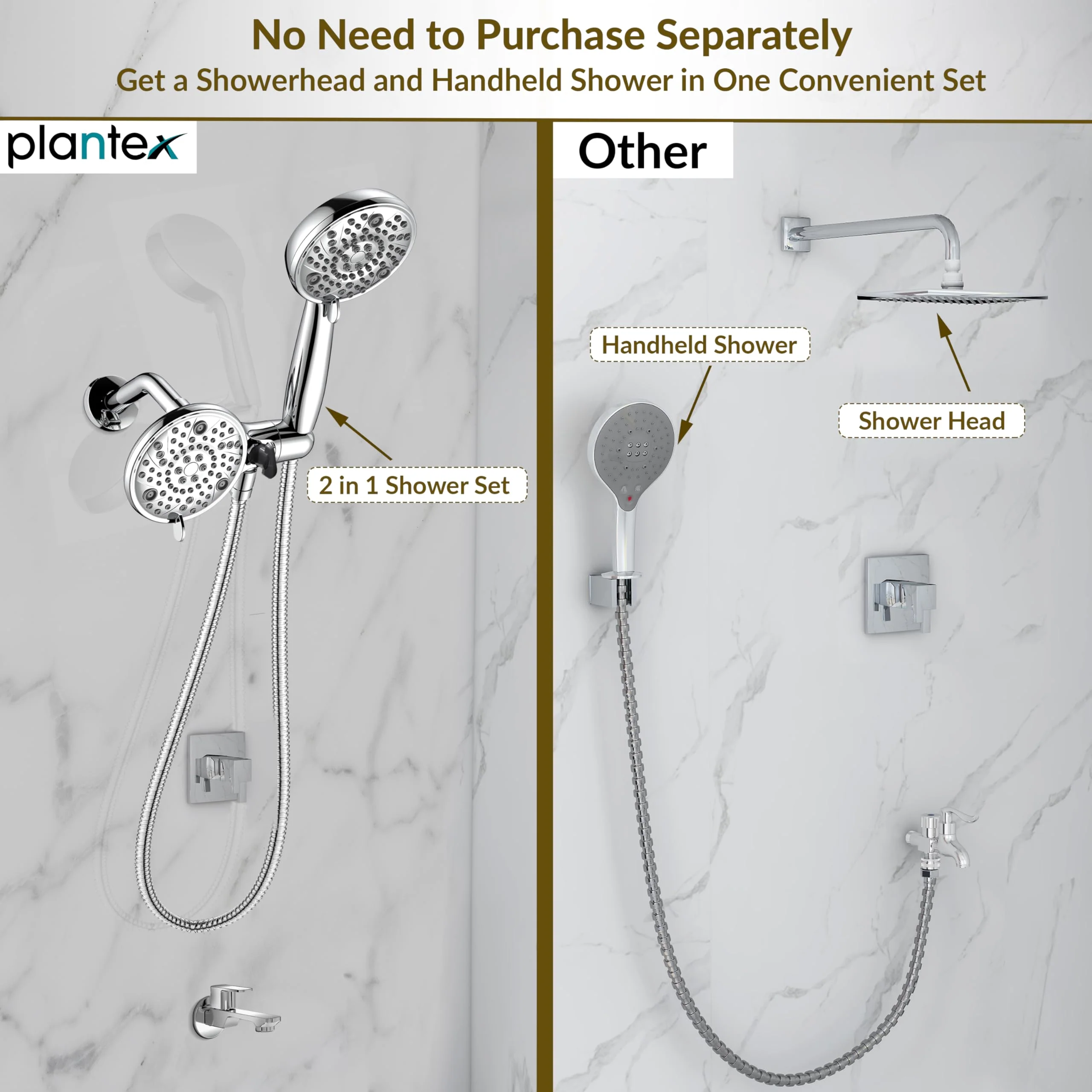 Plantex ABS 8 mode Bathroom Shower Set with 304 Stainless Steel 1.5 meter Flexible Hose Pipe/Handheld Shower Head with 10-inch Round Shower Head-Chrome - Image 3