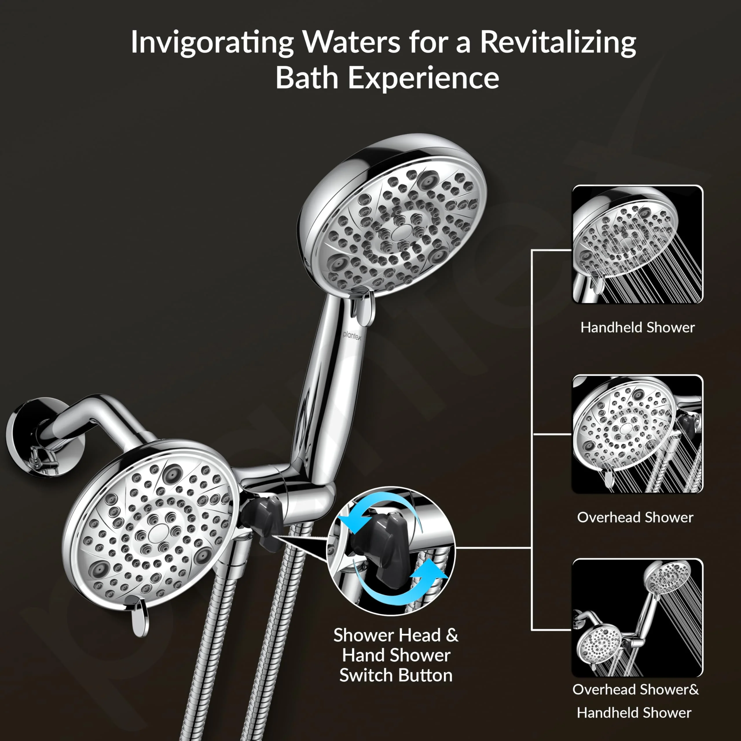 Plantex ABS 8 mode Bathroom Shower Set with 304 Stainless Steel 1.5 meter Flexible Hose Pipe/Handheld Shower Head with 10-inch Round Shower Head-Chrome - Image 7