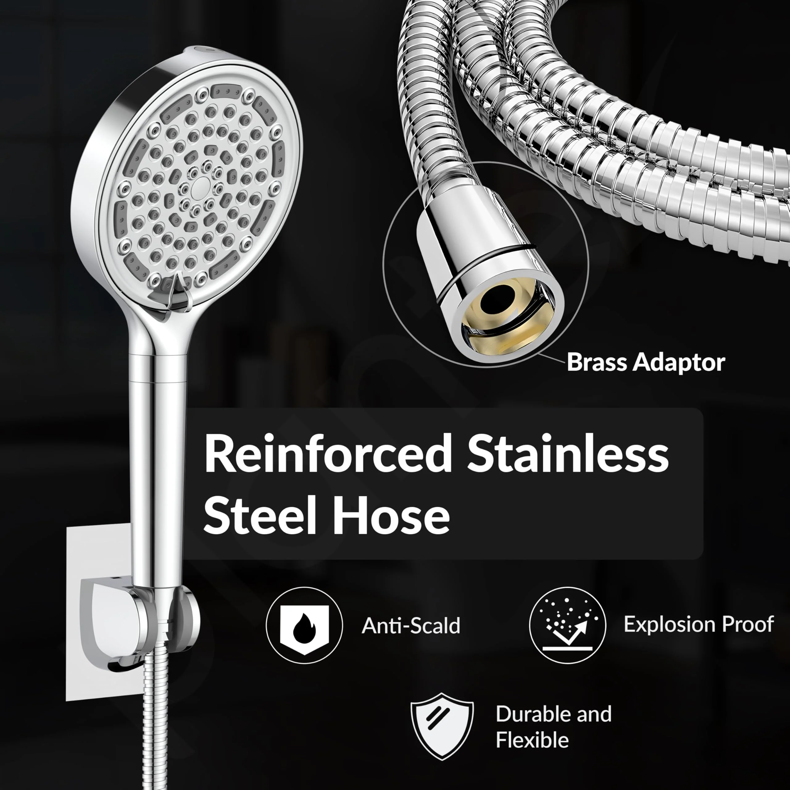 Plantex Abs Hand Shower For Bath/6 Mode Shower Hand With1.5 Meter Flexible Hose Pipe With Wall Hook-(Chrome) - Image 6