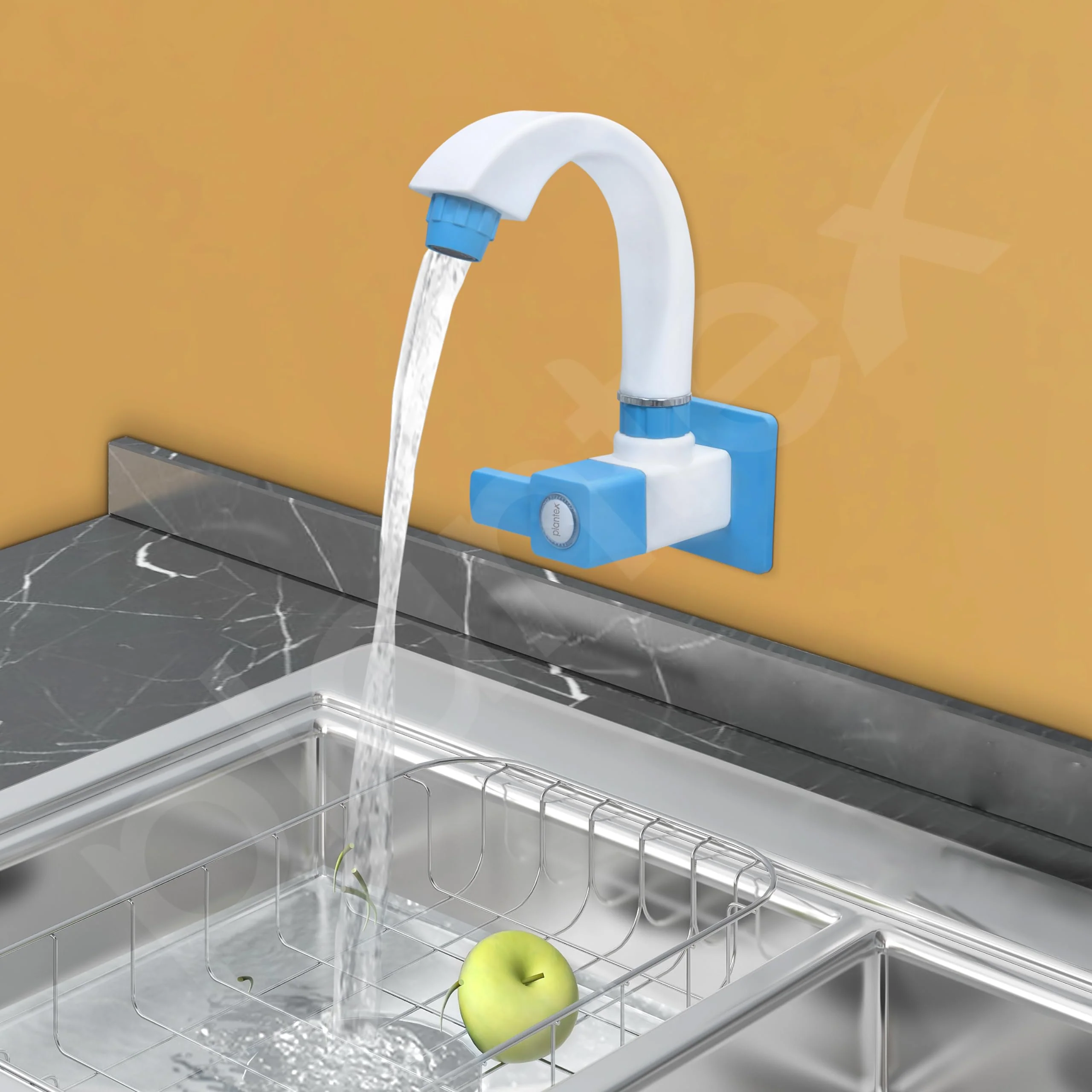 Plantex ABS Plastic ES-115 Single Lever Sink Cock 360 Degree Swivel Spout for Kitchen Faucet/Water Saving Aerator with Plastic Flange (Blue & White) - Image 2