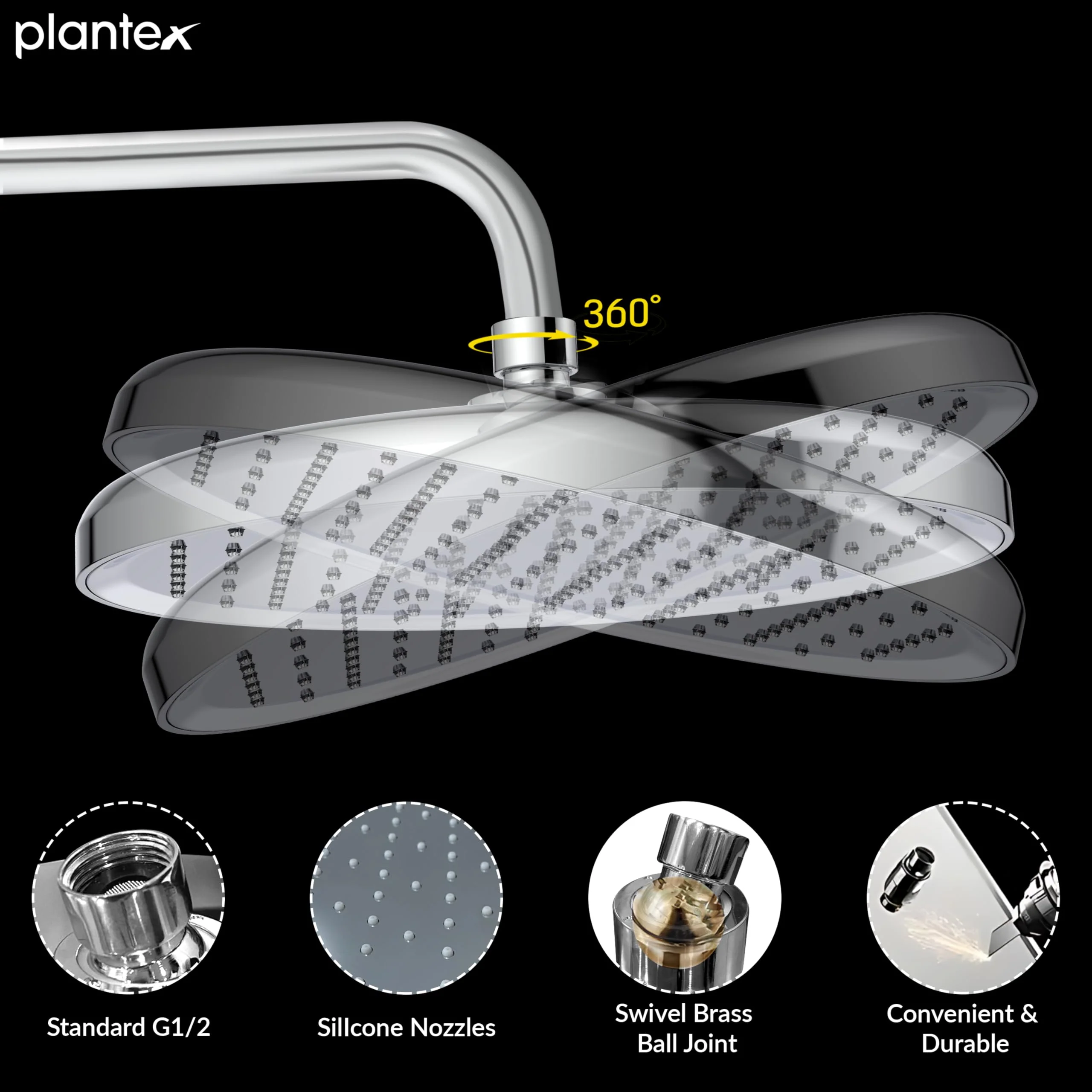 Plantex Abs Shower Head For Bathroom/10 Inch Round Single Mode Bathroom Shower Head/Water Saving Shower Head- (Chrome) - Image 2