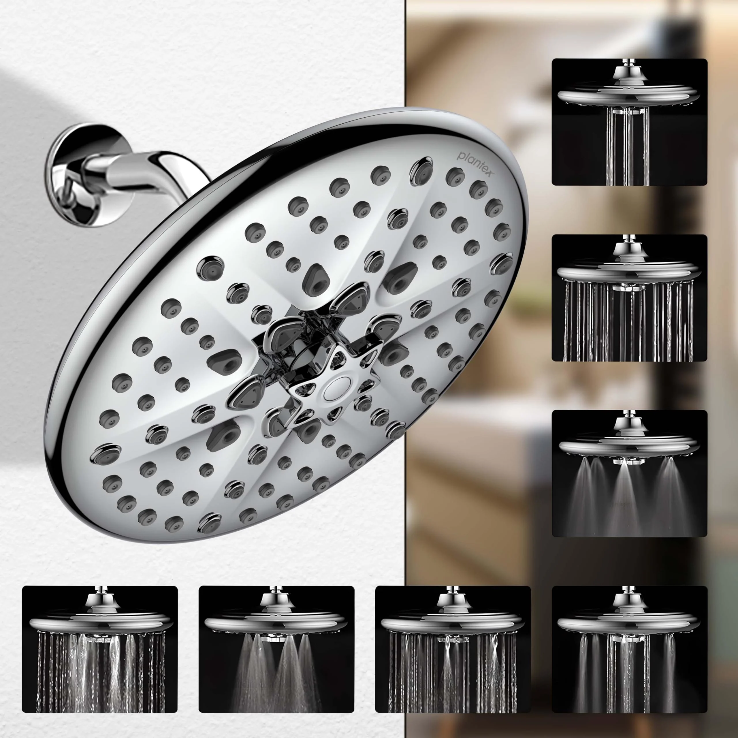 Plantex Abs Shower Head For Bathroom/8 Different Modes Shower Head/Overhead Shower Without Arm/Rain Shower Head For Bathroom - (Chrome) - Image 7