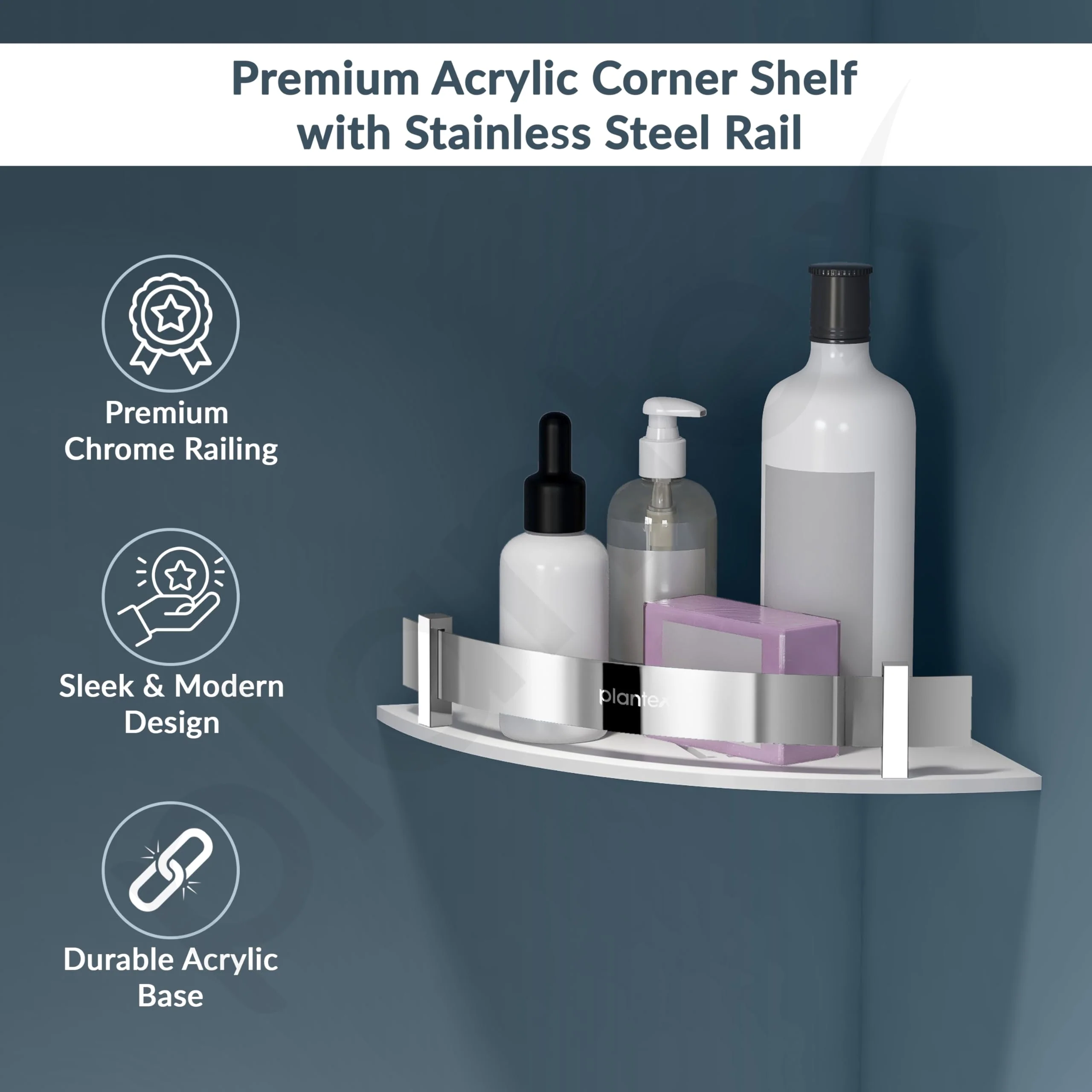 Plantex Acrylic Multipurpose Bathroom Corner Shelf/Rack/Bathroom Accessories(8 x 8 in) - Image 3