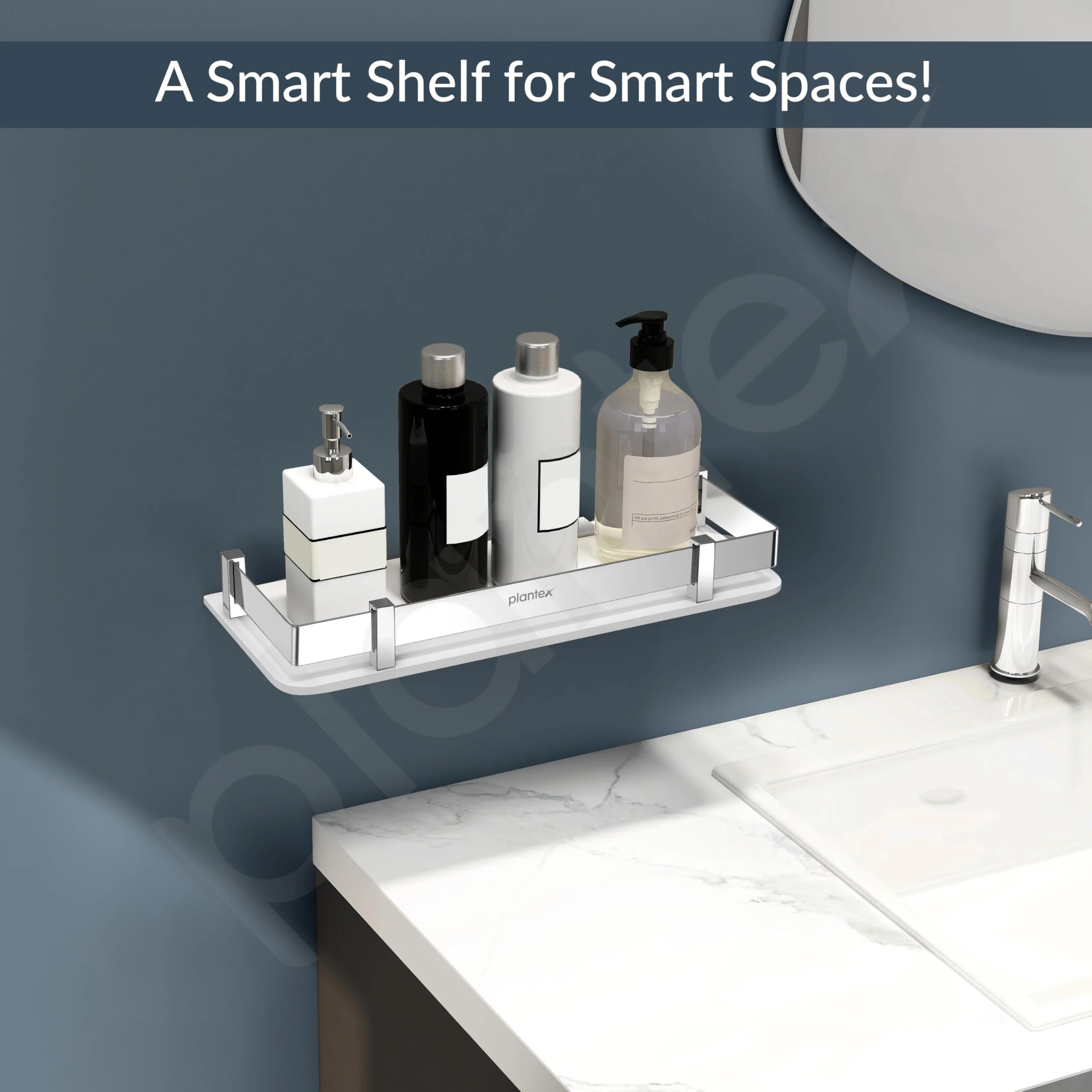Plantex Acrylic Multipurpose Bathroom Shelf/Rack for Living Room/Wall Mount Storage Shelf - Bathroom Accessories Items (White, 12x6 inches) - Image 3