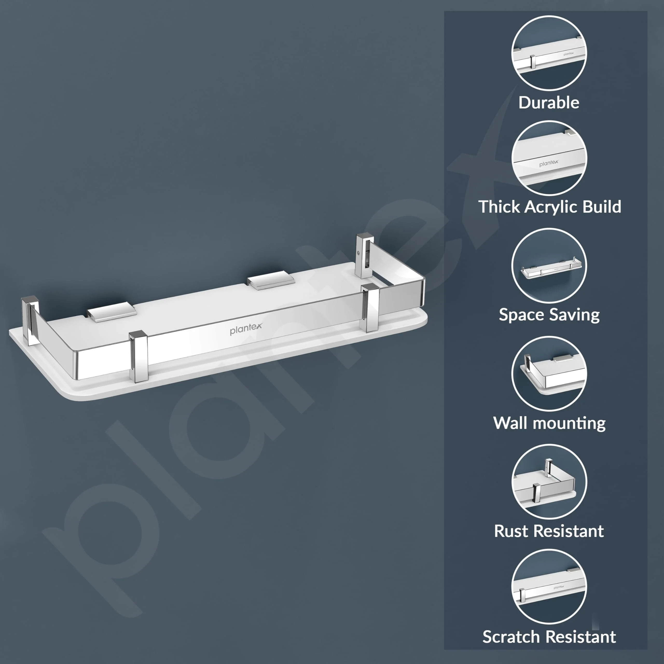 Plantex Acrylic Multipurpose Bathroom Shelf/Rack for Living Room/Wall Mount Storage Shelf - Bathroom Accessories Items (White, 12x6 inches) - Image 4