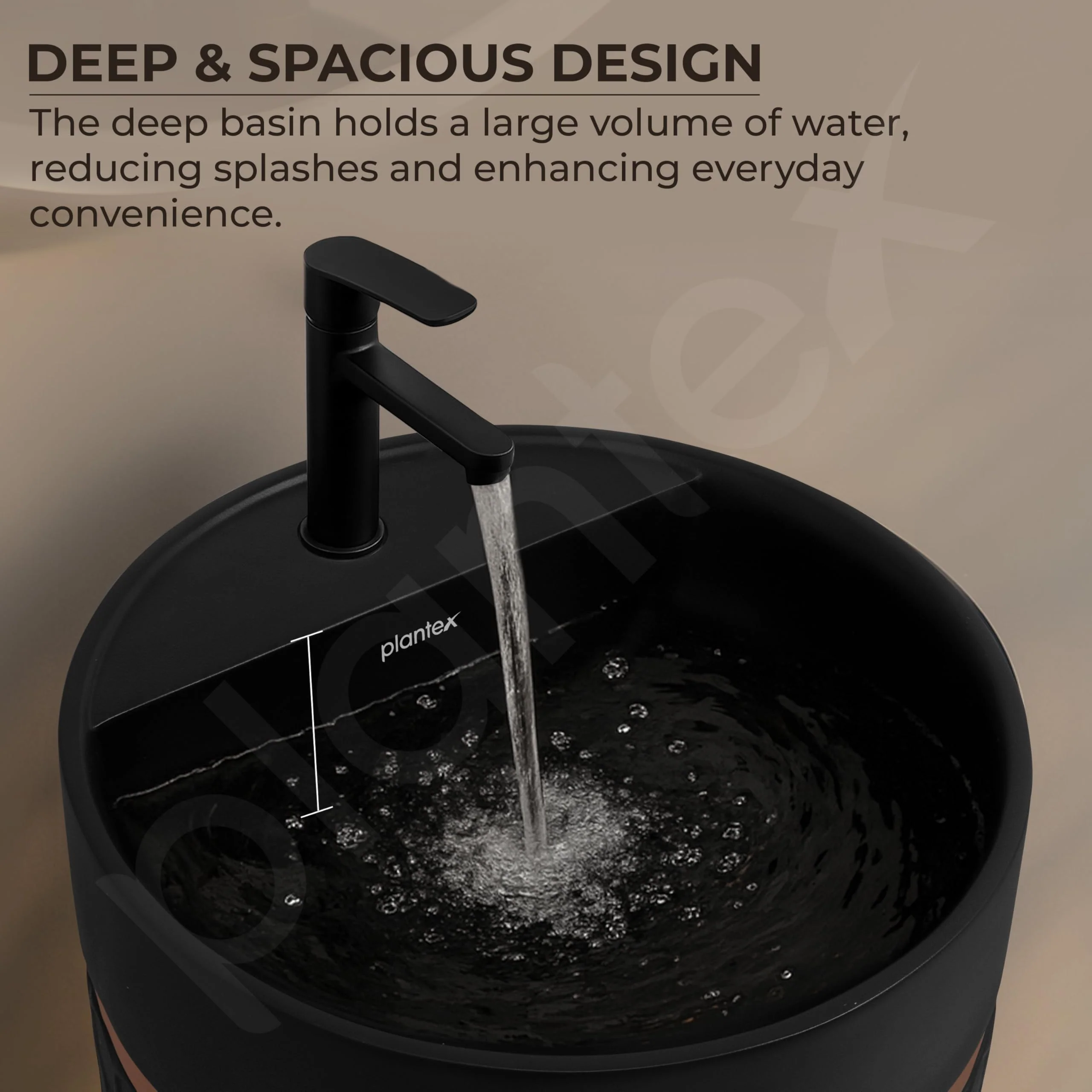 Plantex Acrylic Resin & Quartz Pedestal Basin for Bathroom/One Piece Pedestal Free Standing Round Wash Basin for living Room/Hotel (Black) - Image 7