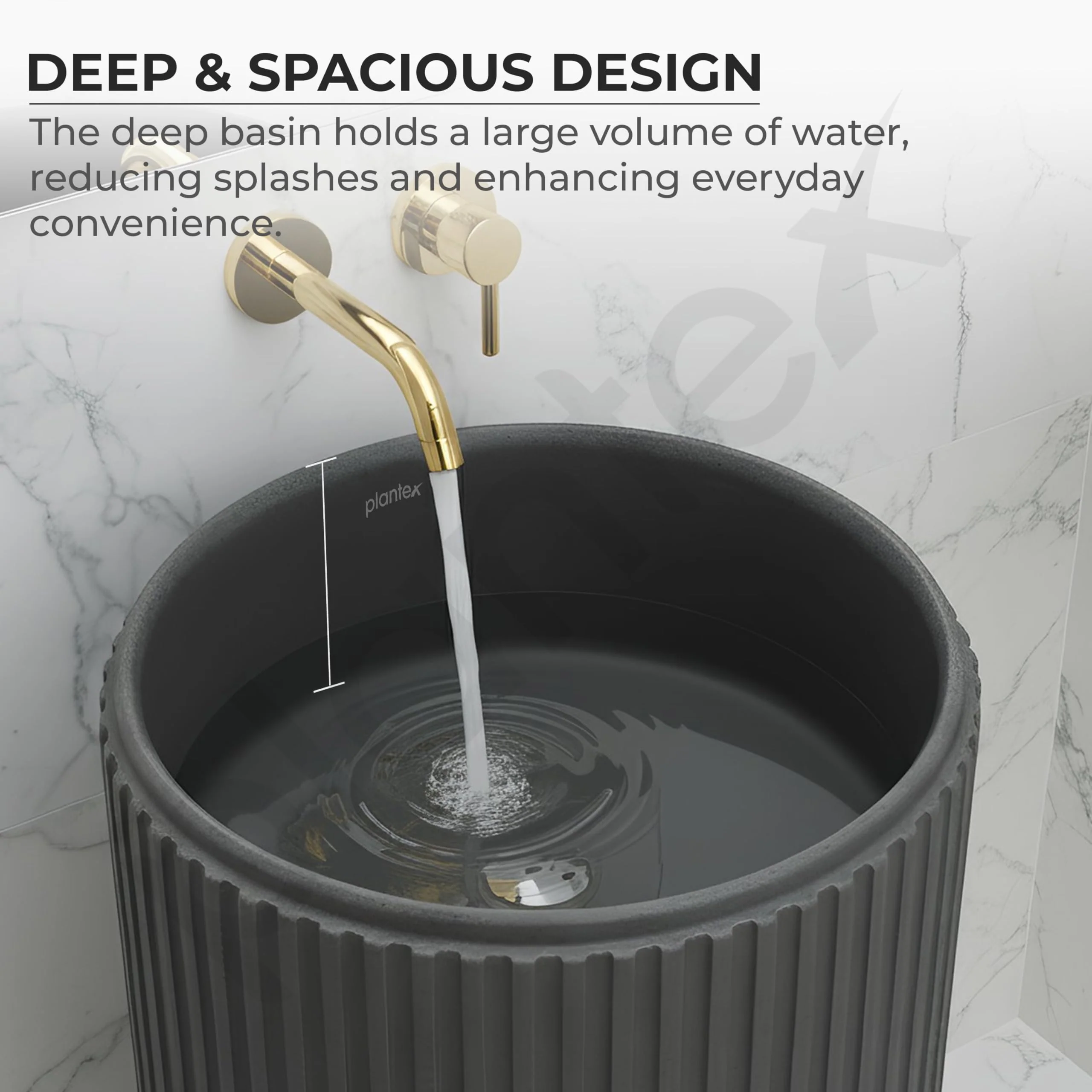 Plantex Acrylic Resin & Quartz Pedestal Basin for Bathroom/One Piece Pedestal Free Standing Round Wash Basin for living Room/Hotel (Grey) - Image 6