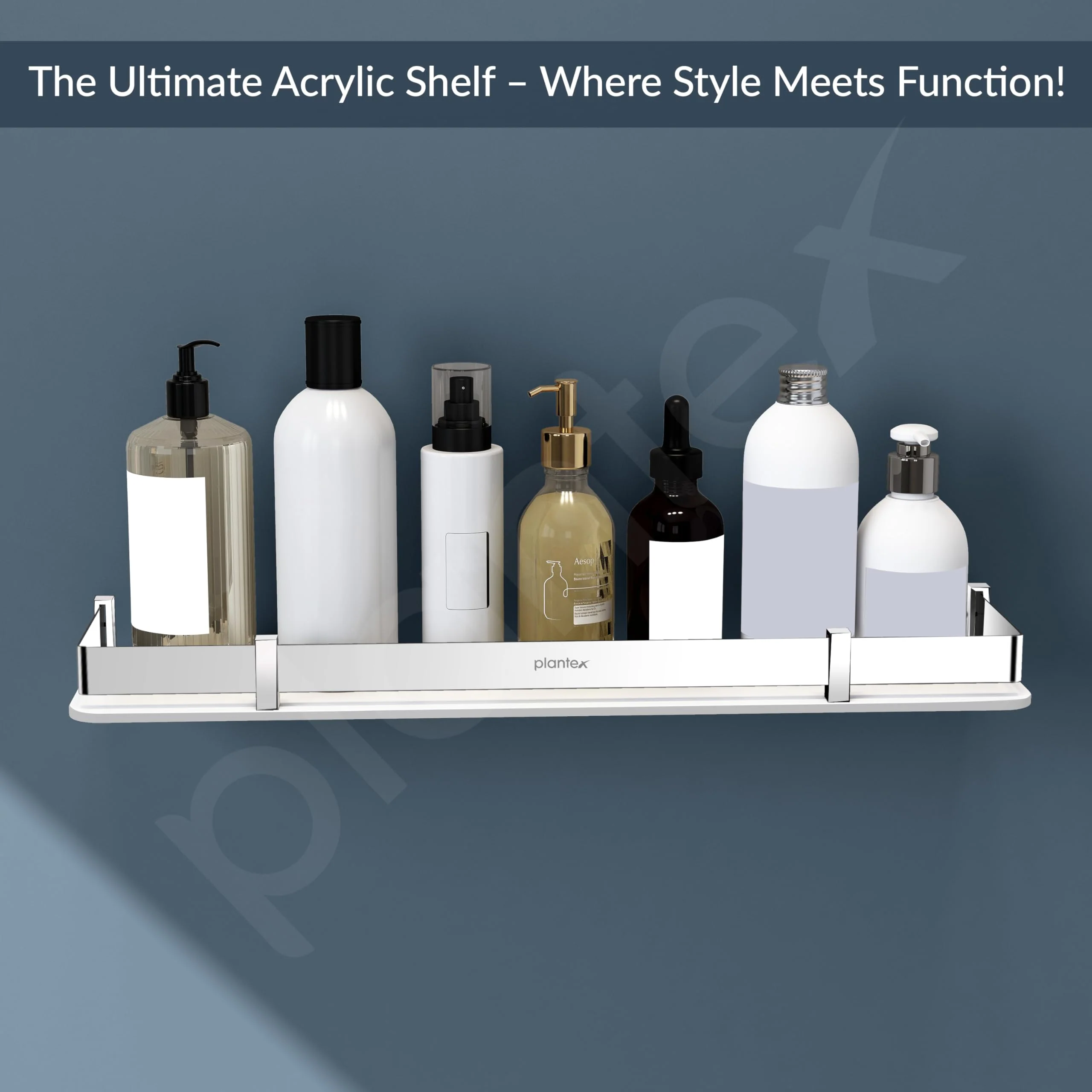 Plantex Acrylic Shelf for Bathroom/Living Room Wall Mounted Shelf with Silver Railings - Bathroom Accessories (White, 18x6 inches) - Image 3