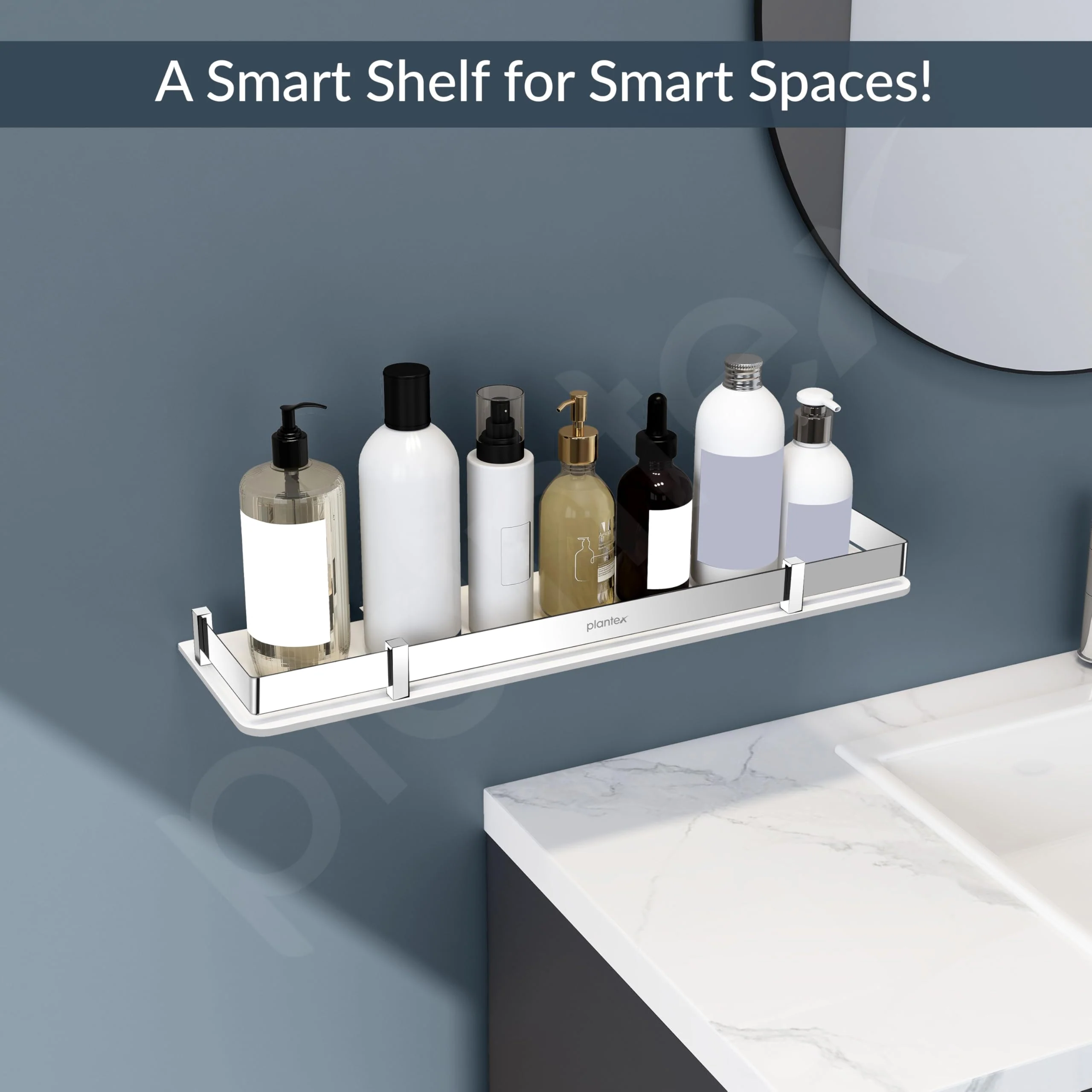 Plantex Acrylic Shelf for Bathroom/Living Room Wall Mounted Shelf with Silver Railings - Bathroom Accessories (White, 18x6 inches) - Image 5