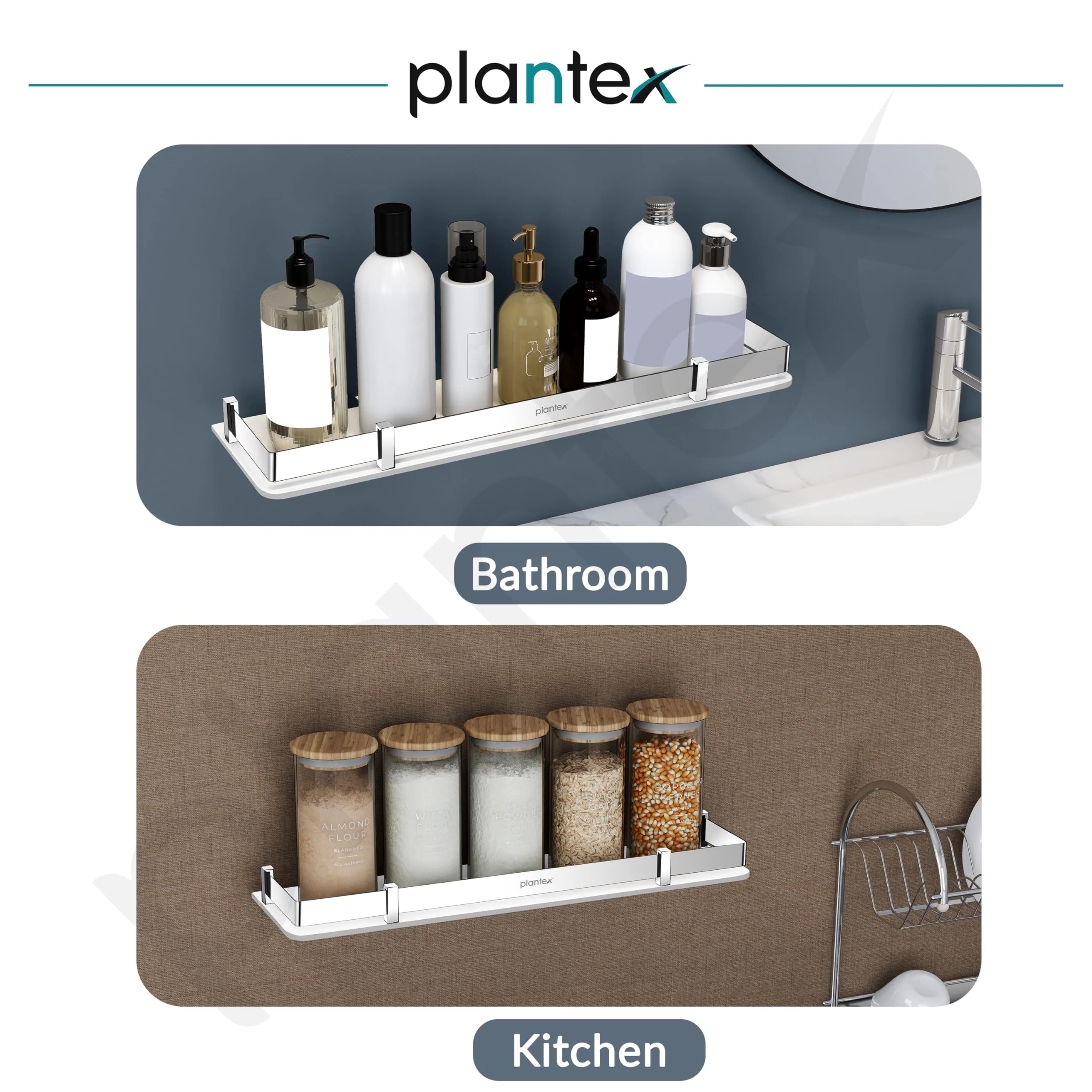 Plantex Acrylic Shelf for Bathroom/Living Room Wall Mounted Shelf with Silver Railings - Bathroom Accessories (White, 18x6 inches) - Image 7