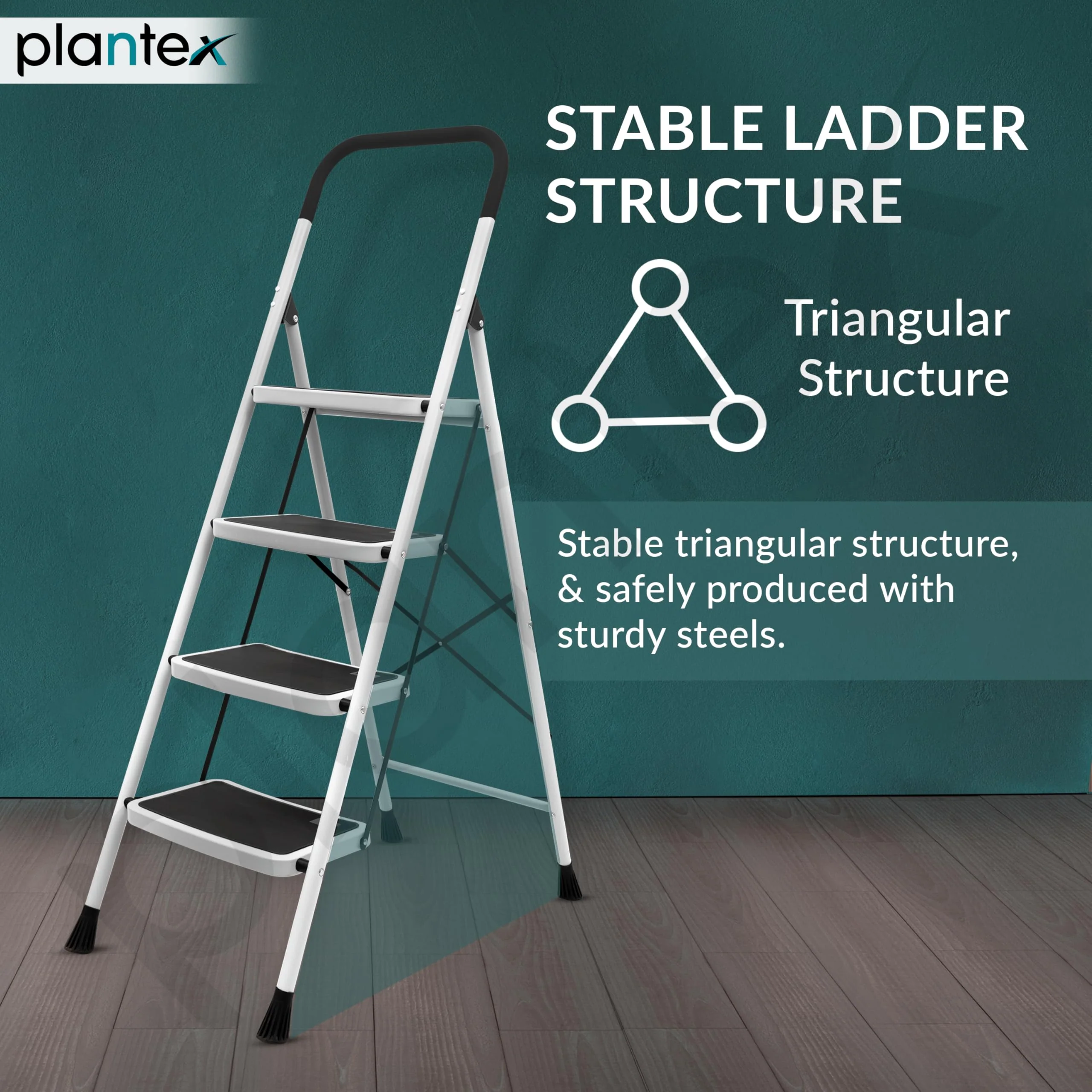 Plantex Alloy Steel 4 Step Ladder For Home/Foldable Strong Wide Step Ladder/Anti- Skid 4 Step Ladder - (White & Black) - Image 5