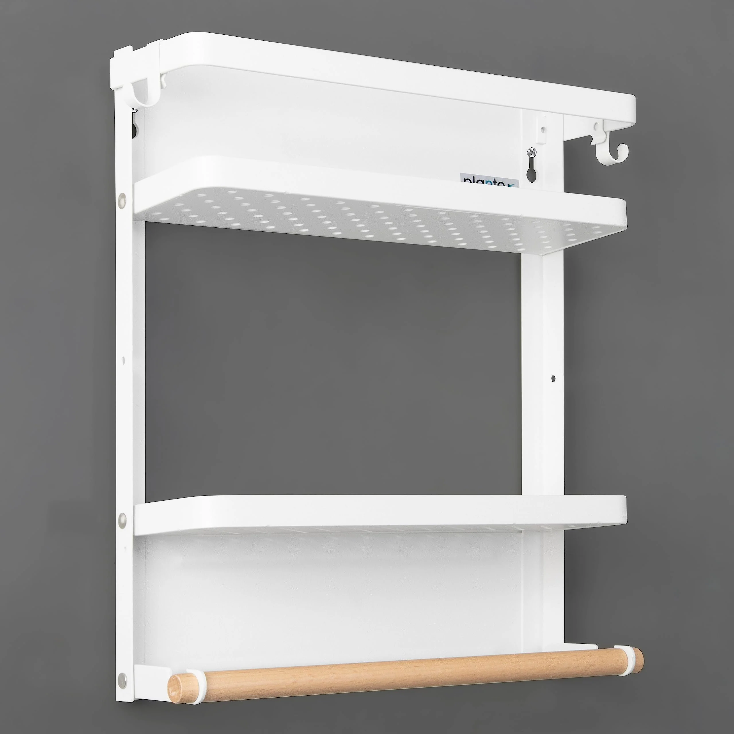 Plantex Alloy Steel Folding Magnetic Shelf For Home/Fridge Side Storage Shelf/Rack With 2 Movable Hooks/Fridge Organizer Spice Rack And Towel Holder For Bathroom/Bathrrom Accessories(Small-White) - Image 6
