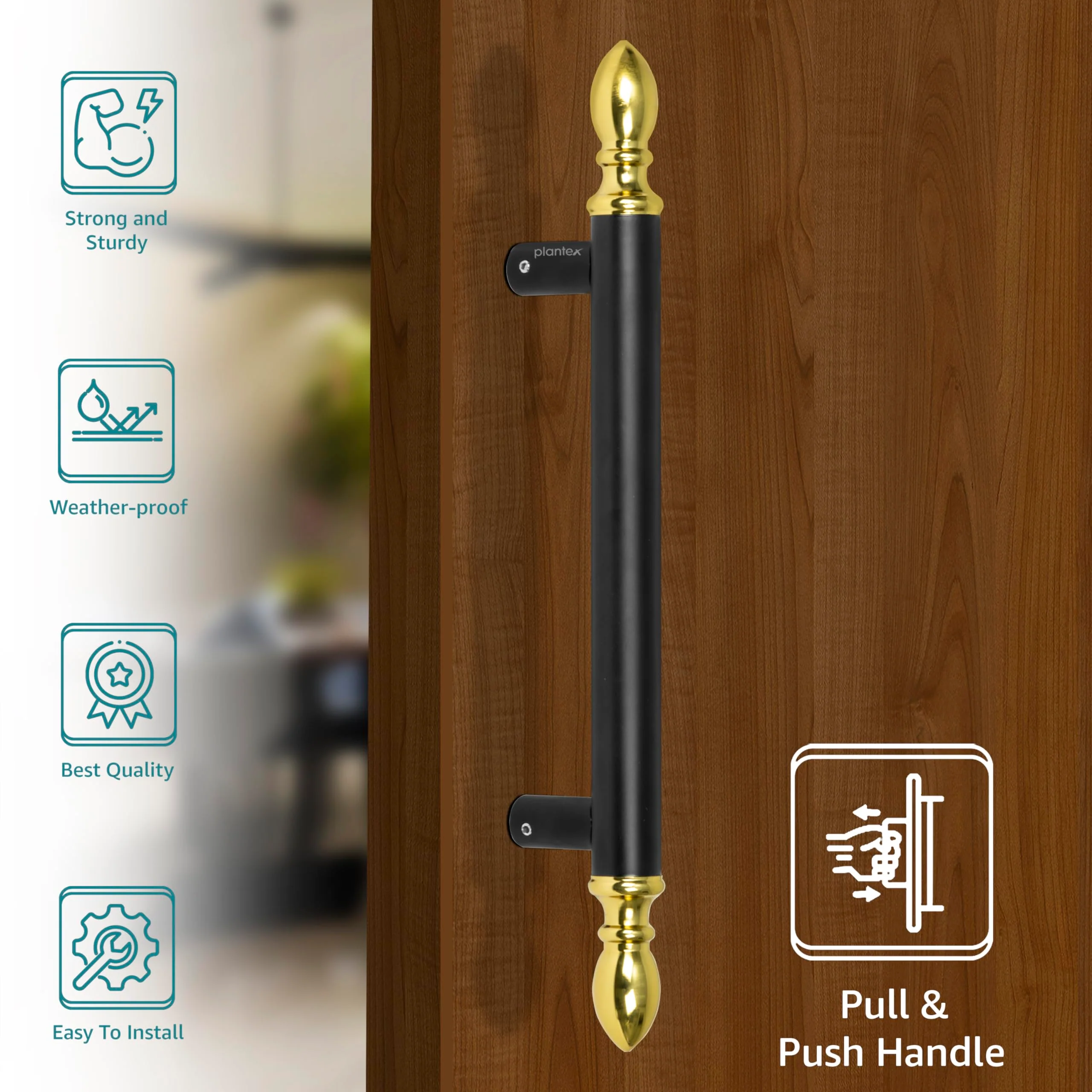 Plantex Altros Main Door Handle/14 inches Door Handle for Main Door/Pull Push Door Handle for Wooden &Glass Door - Pack of 1 (106 - Black & Gold) - 3 Years Warranty - Image 3