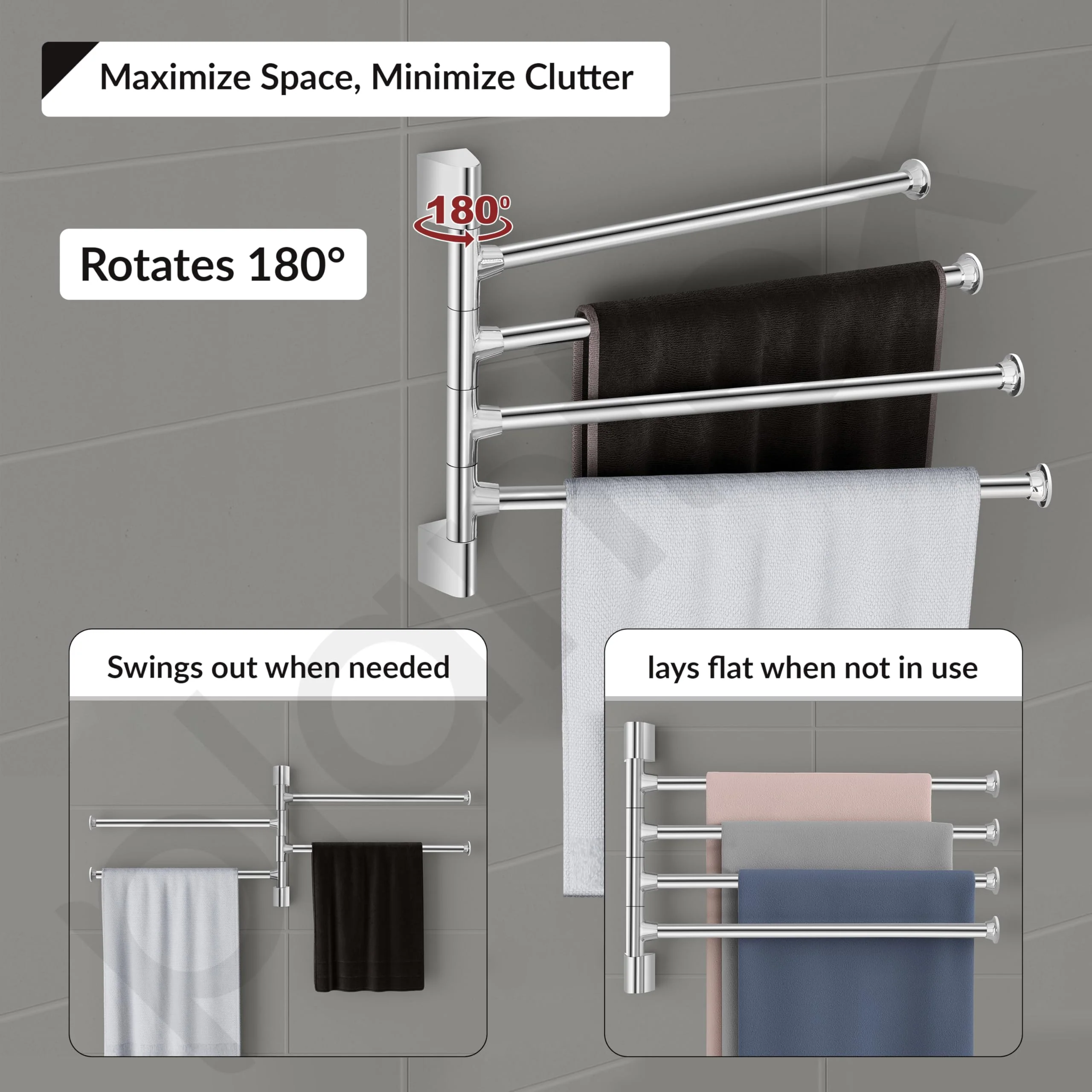 Plantex Stainless Steel 4-Arm Bathroom Swing Hanger Towel Rack/Towel Holder for Bathroom/Towel Stand/Bathroom Accessories - Image 3