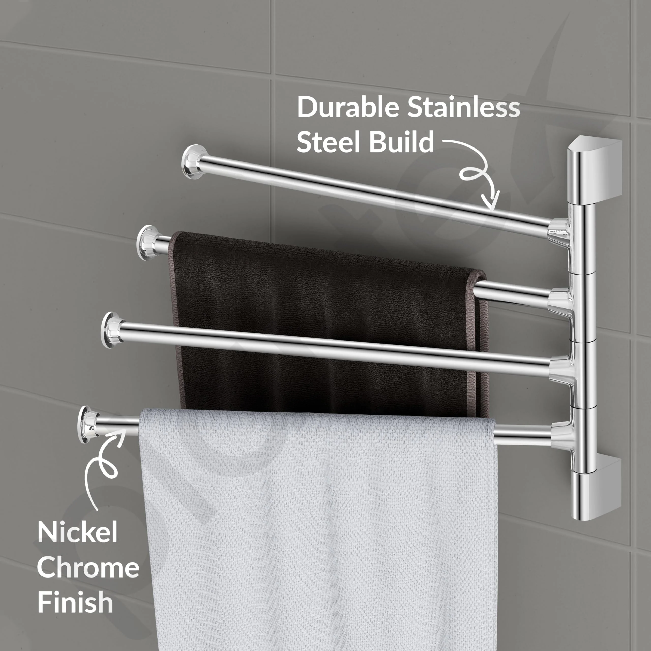 Plantex Stainless Steel 4-Arm Bathroom Swing Hanger Towel Rack/Towel Holder for Bathroom/Towel Stand/Bathroom Accessories - Image 5