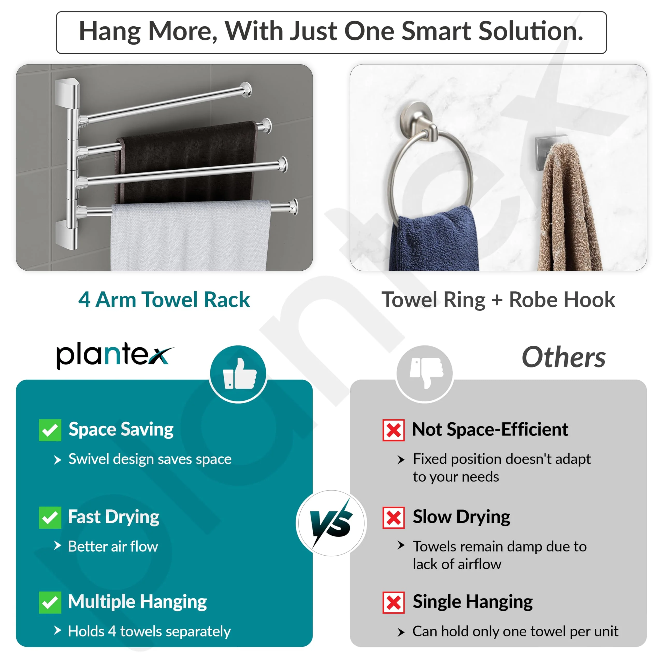 Plantex Stainless Steel 4-Arm Bathroom Swing Hanger Towel Rack/Towel Holder for Bathroom/Towel Stand/Bathroom Accessories - Image 7