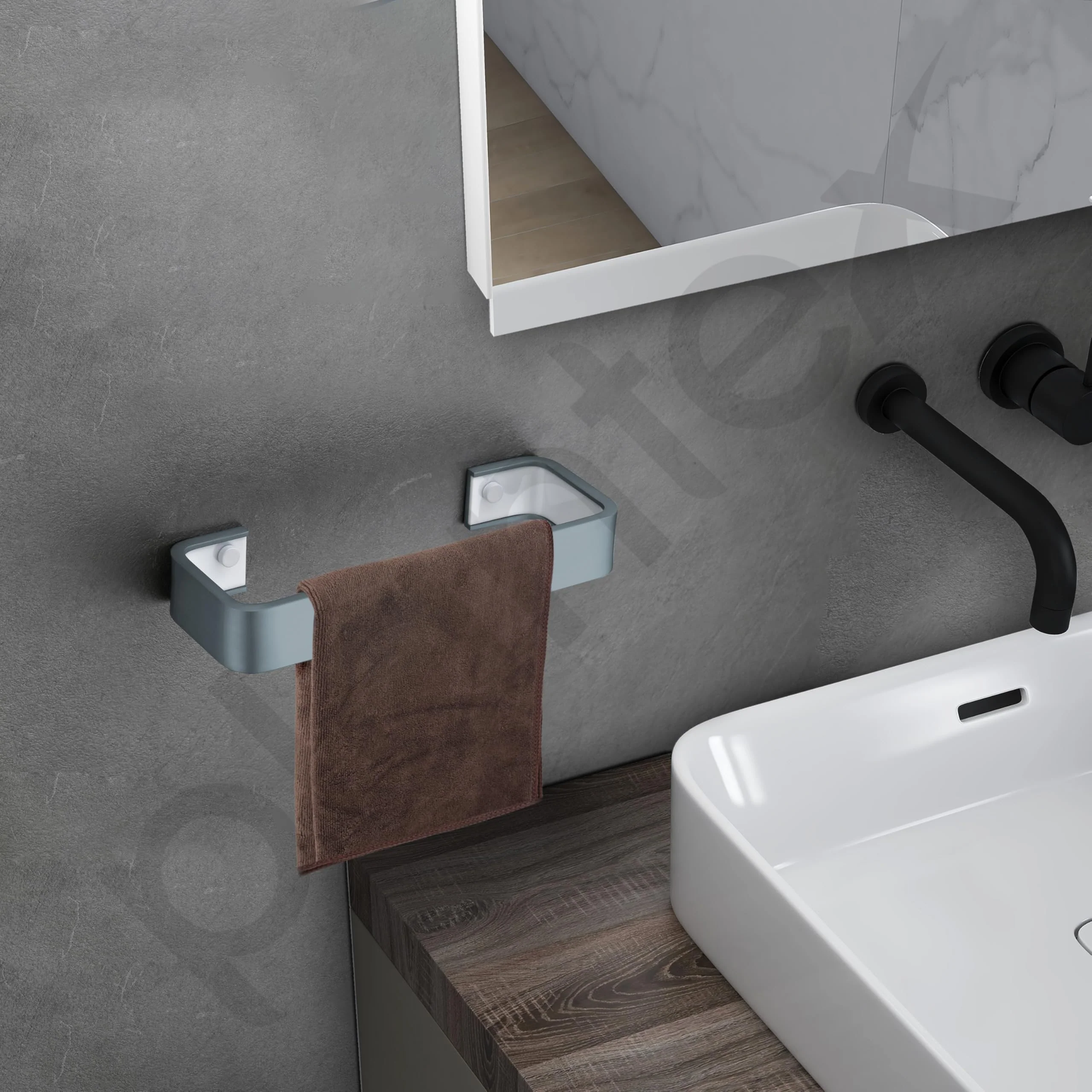 Plantex Aluminium and Acrylic Towel Hanger for wash Basin/Single Towel Rod for Bathroom/Hand Towel Hanger/Bathroom Accessories (Grey and Milky White) 9 Inch - Image 2