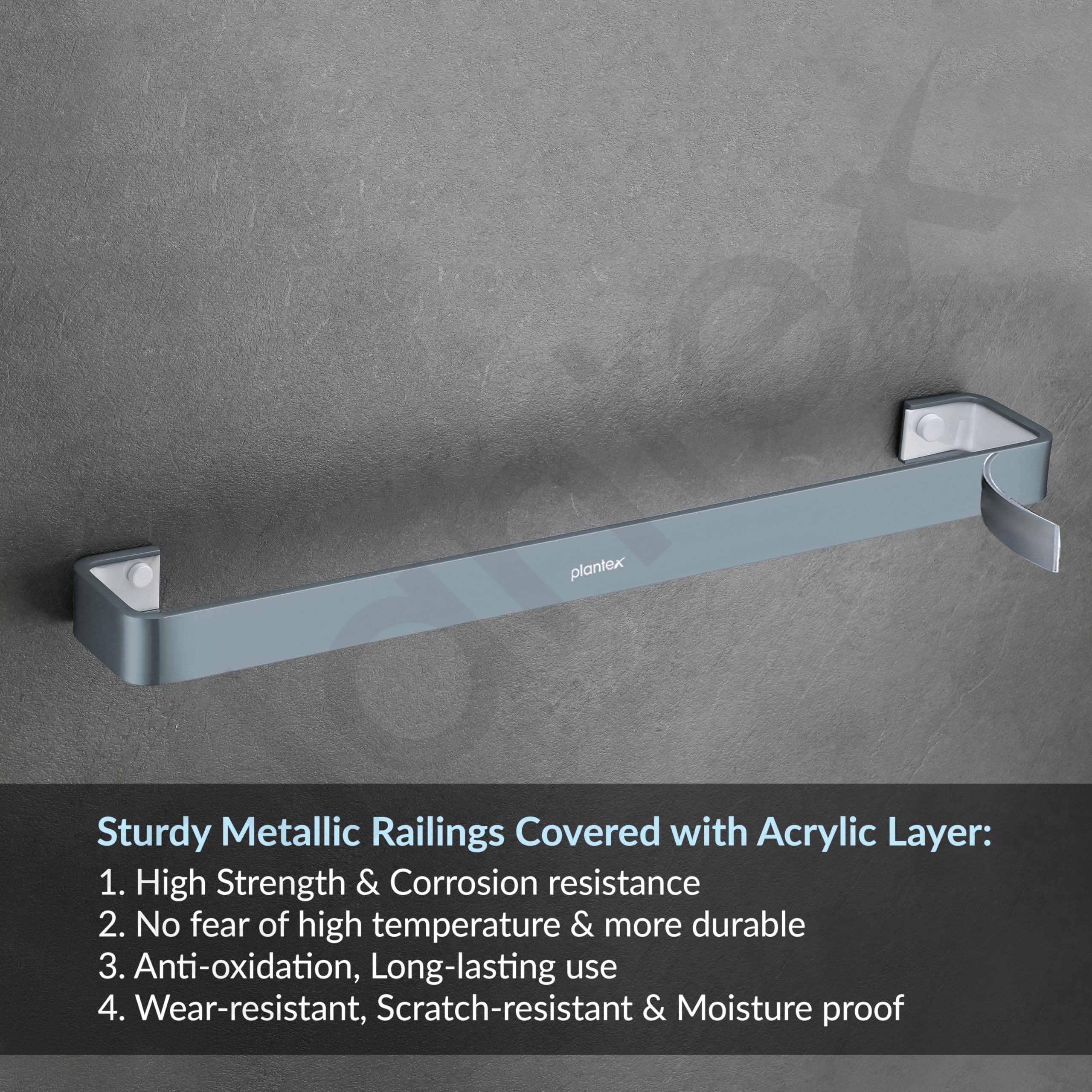 Plantex Aluminium and Acrylic Towel Rod for Bathroom/Cloth Hanger for Wall/Towel Holder/Towel Bar/Bathroom Accessories (Grey and Milky White) 24 Inch - Image 5