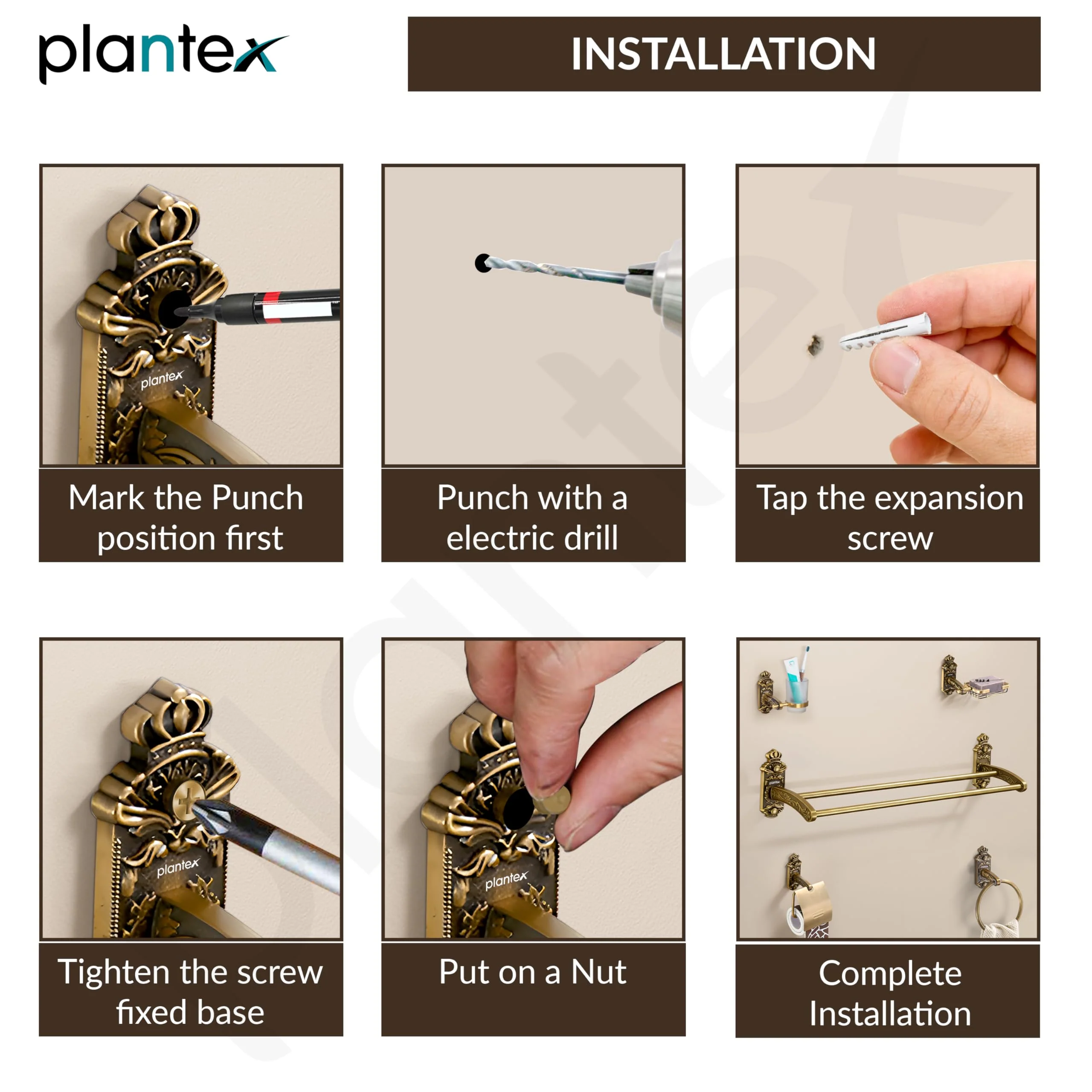 Plantex Aluminium Antique Bathroom Accessories Set Of 5-Pcs/Bathroom Hardware Set (Towel Rod/Napkin Ring/Paper Holder/Soap Dish/Tumbler Holder), Gold - Image 5