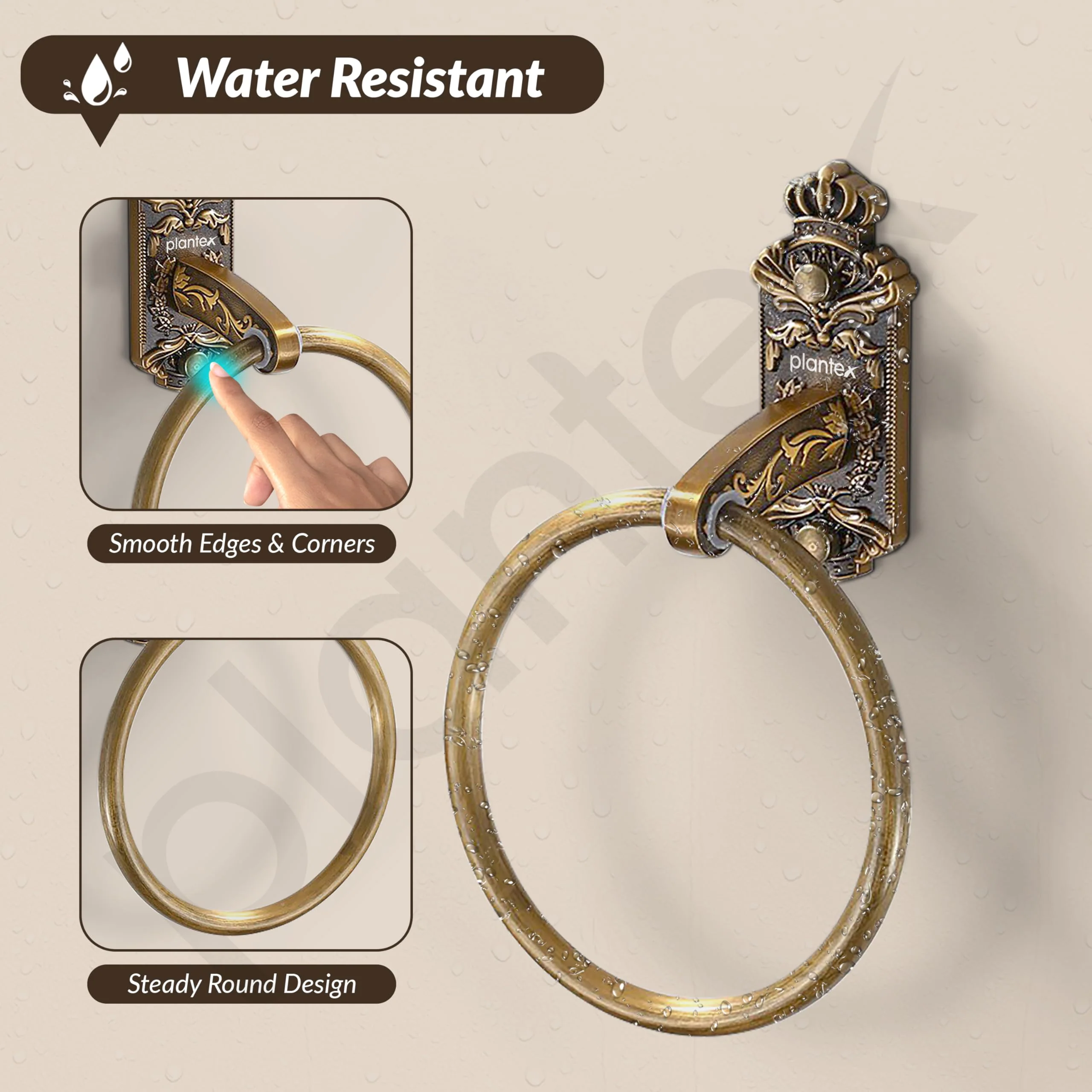 Plantex Aluminium Antique Towel Ring/Napkin Holder/Towel Hanger/Bathroom Accessories (Brass-Antique Finish) - Image 5