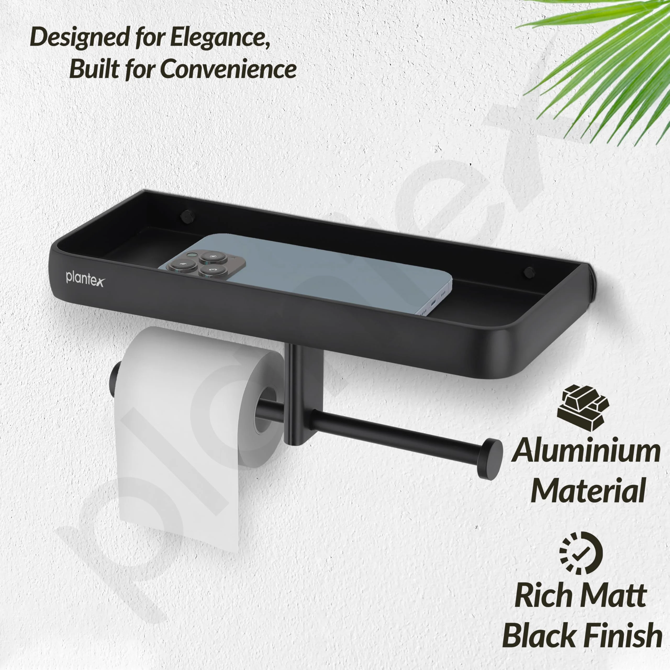 Plantex Aluminium Dual Toilet Paper Holder for Bathroom/Tissue Paper Roll Holder with Mobile Stand/Toilet Paper Roll Holder/Bathroom Accessories - (Black) - Image 4