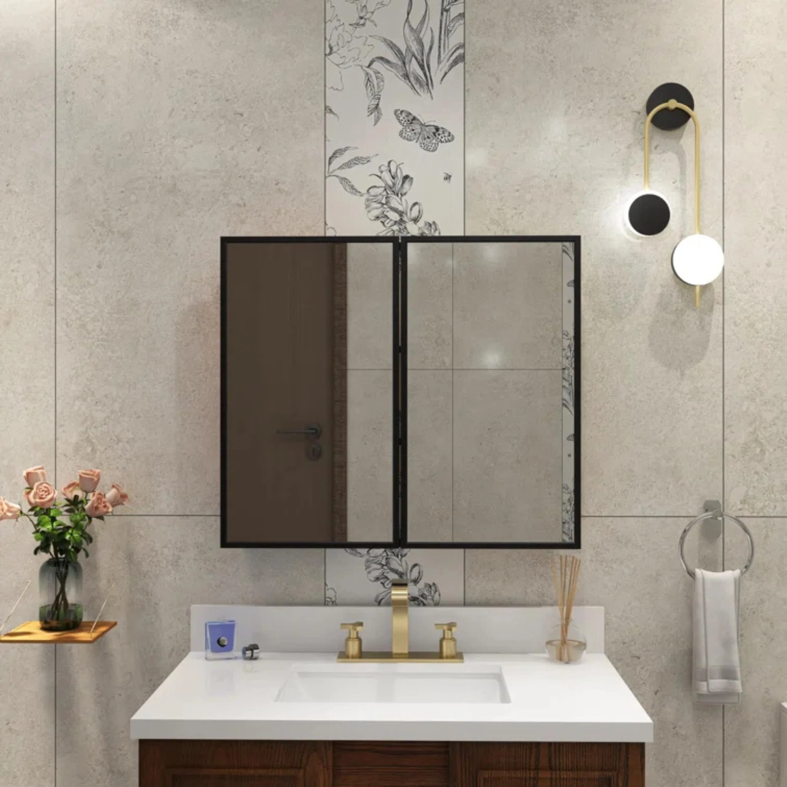 Plantex Aluminium Framed Bathroom Mirror with Storage/Double Door Heavy-Duty Steel Body Bathroom Shelf for Wall with Mirror - 18x18 Inch, Black - Image 6