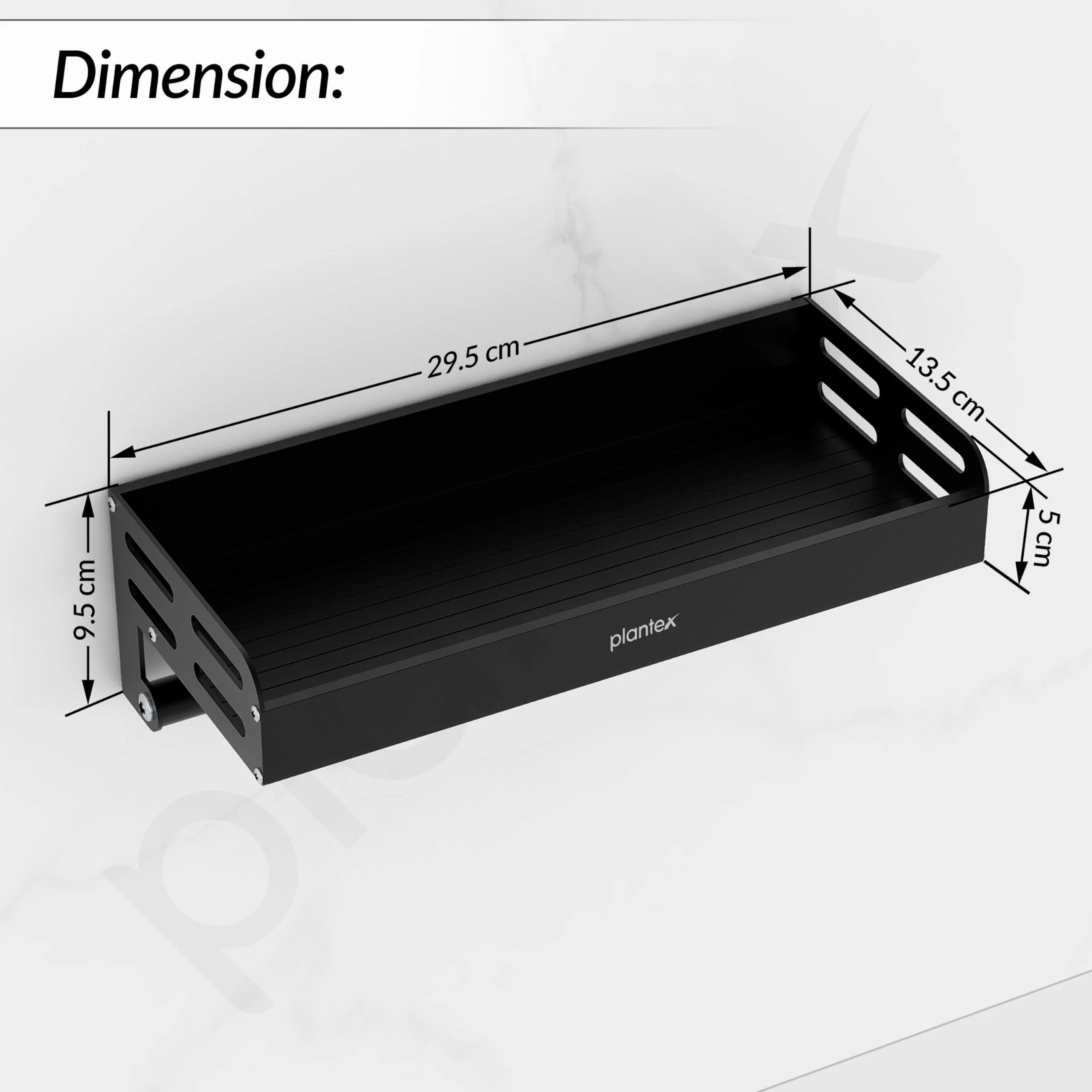 Plantex Aluminium Multipurpose Bathroom Shelf with Towel Rod with Movable Hooks/Bathroom Shelf Rack/Organizer for Bathroom Accessories - Wall Mount (Black) - Image 4