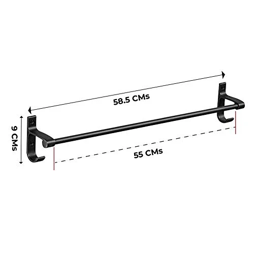 Plantex Aluminium Single Towel Rod for Bathroom/Towel Rack/Bathroom Towel Holder/Towel Stand with Hooks/Bathroom Accessories (24 inch - Black) - Image 2