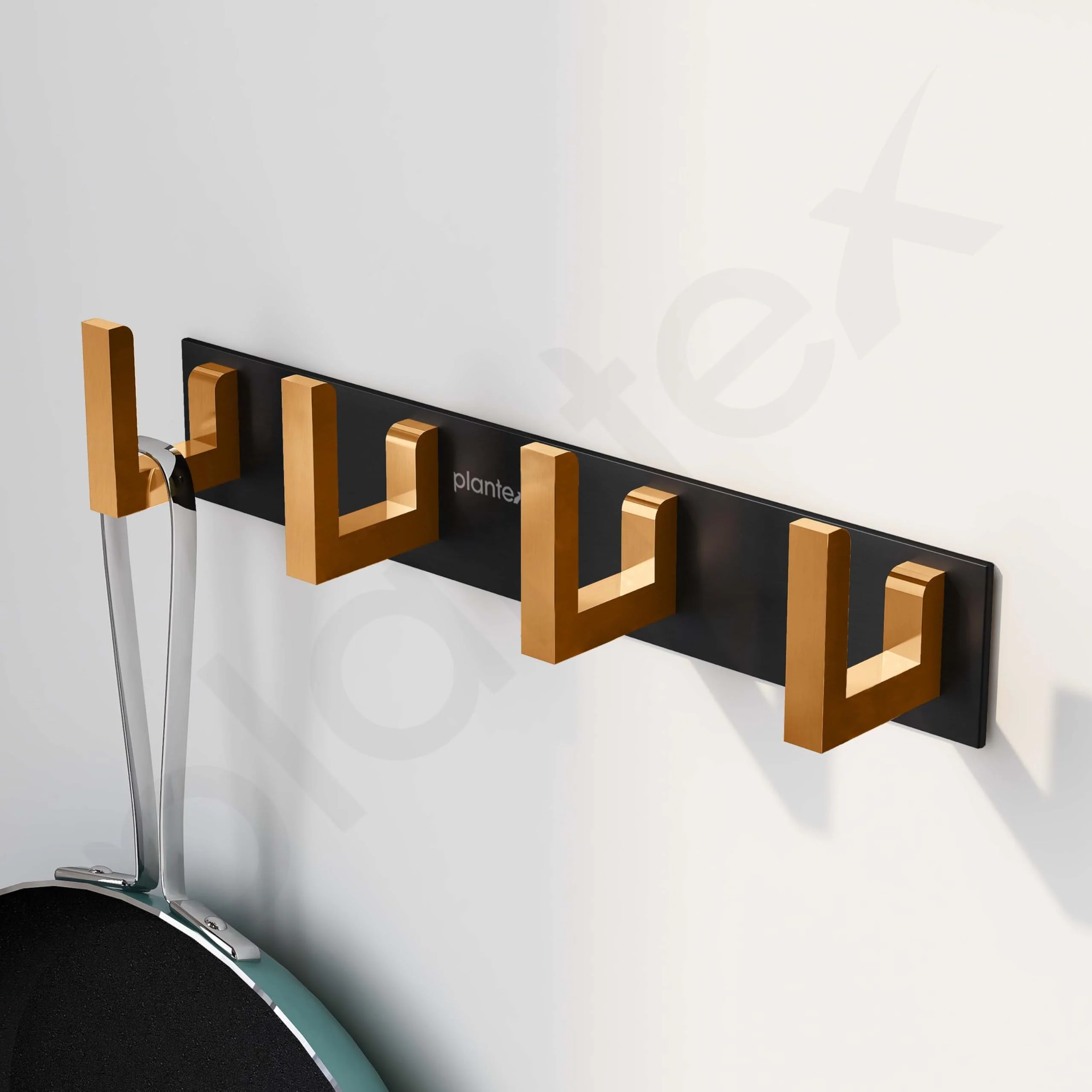 Plantex Aluminum Hook Rail with L-Shape Hook for Clothes Hanging/Hook Rail Bar for Clothes/Towel/Keys (4 Hooks/Black & Gold)-Pack of 2 - Image 7
