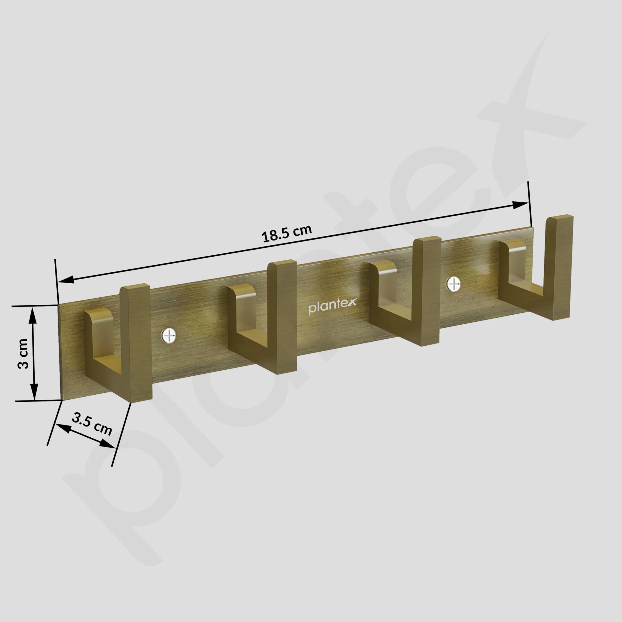 Plantex Aluminum Hook Rail with L-Shape Hooks for Walls of Bathroom/Kitchen–Hook Rail Bar for Clothes/Towel/Keys (4 Hooks, Brass Antique) - Pack of 2 - Image 3