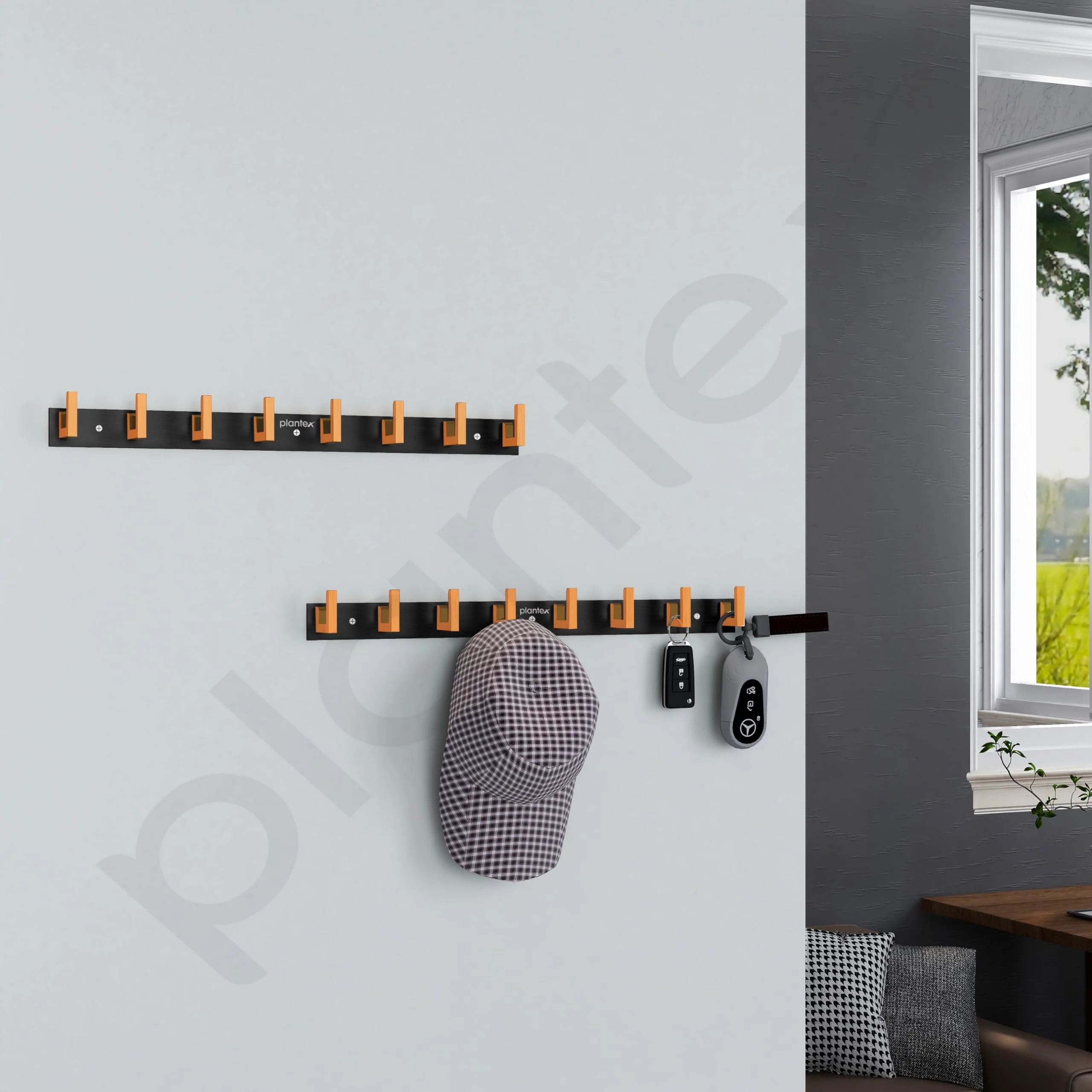 Plantex Aluminum Hook Rail with L-Shape Hooks for Walls of Bathroom/Kitchen–Hook Rail Bar for Clothes/Towel/Keys (8 Hooks, Black & Gold) - Pack of 2 - Image 2
