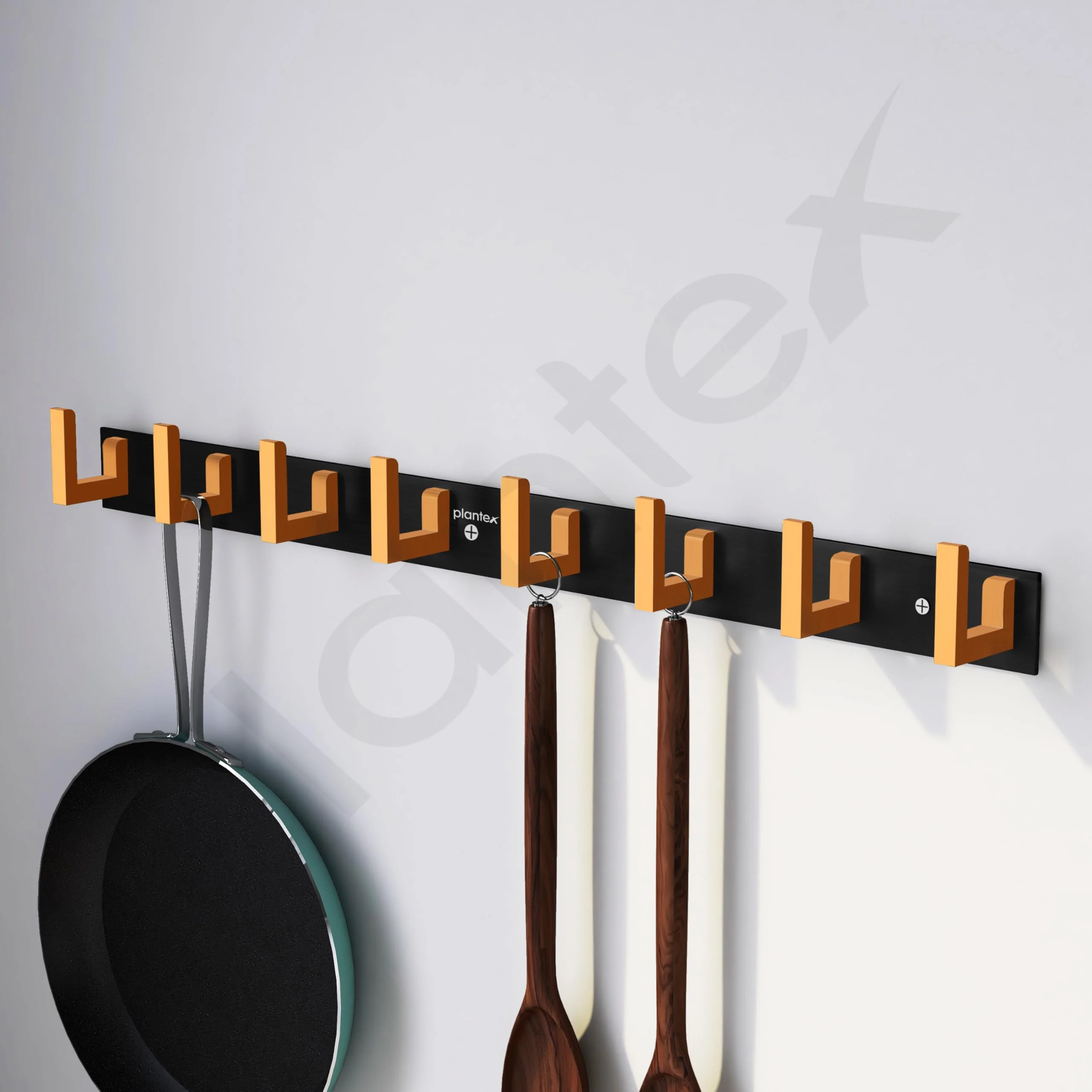 Plantex Aluminum Hook Rail with L-Shape Hooks for Walls of Bathroom/Kitchen–Hook Rail Bar for Clothes/Towel/Keys (8 Hooks, Black & Gold) - Pack of 2 - Image 7