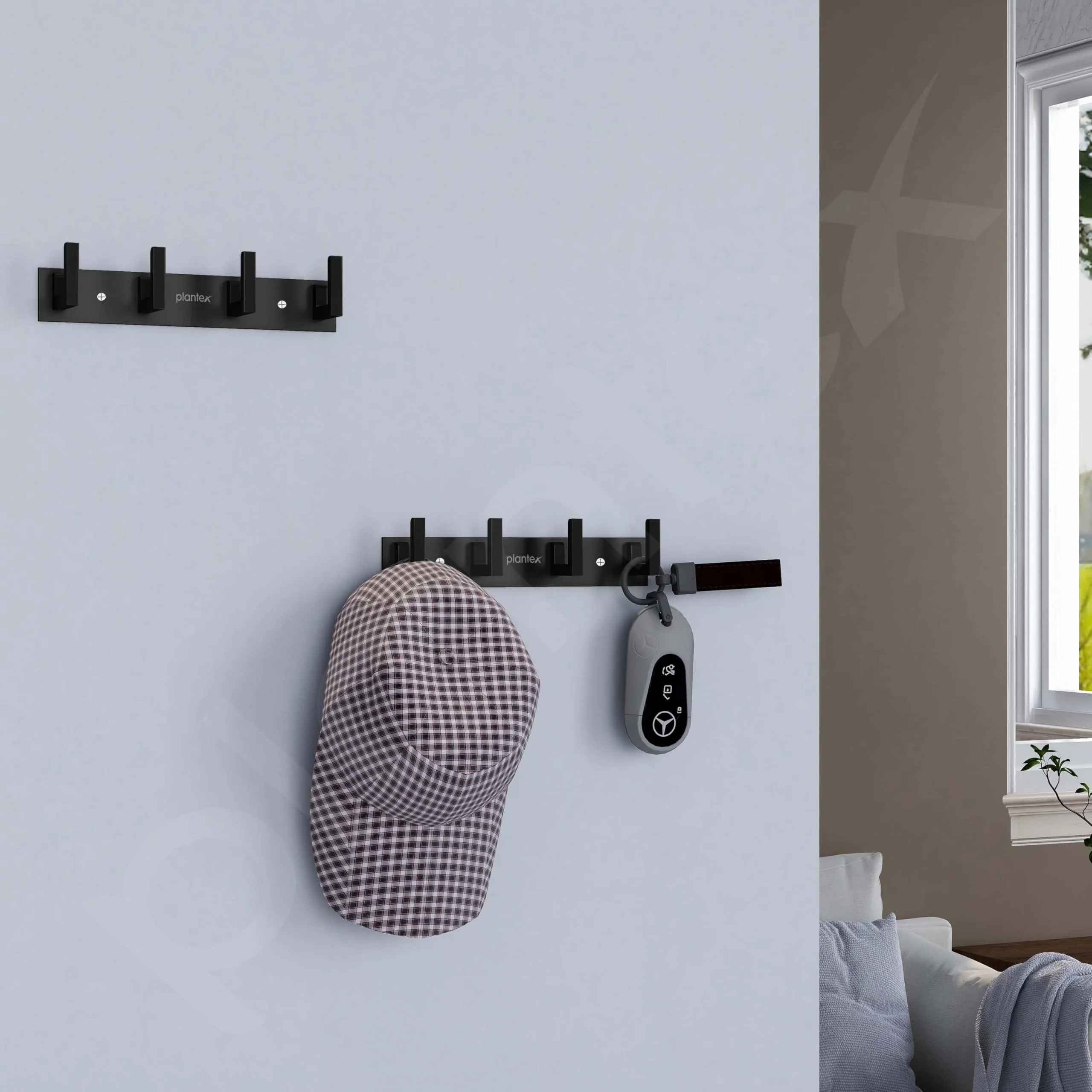 Plantex Aluminum Hook Rail with L-Shape Hooks for Walls of Bathroom/Kitchen–Hook Rail Bar for Clothes/Towel/Keys-Pack of 2 (4 Hooks, Black) - Image 2