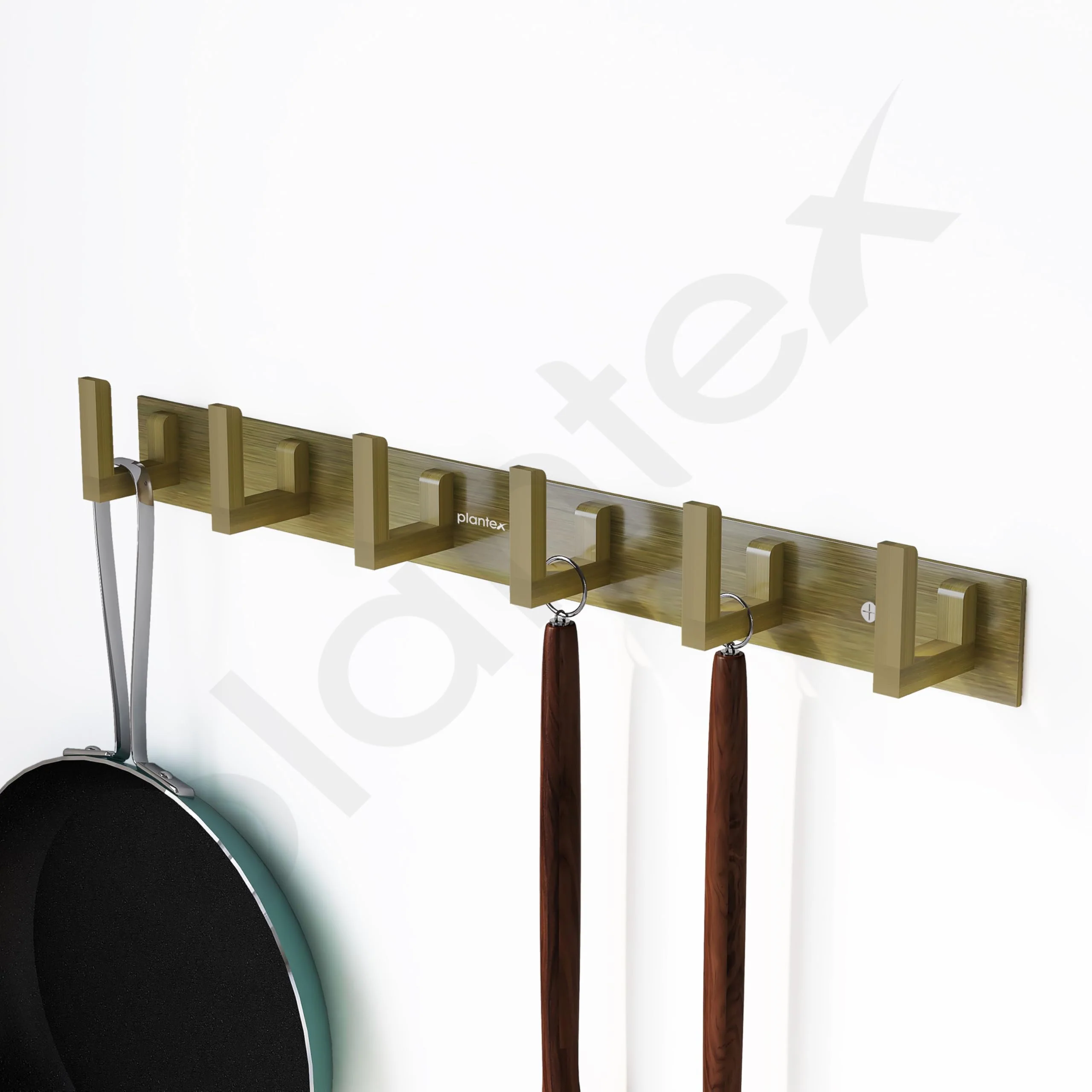 Plantex Aluminum Hook Rail with L-Shape Hooks for Walls of Bathroom/Kitchen–Hook Rail Bar for Clothes/Towel/Keys-Pack of 2 (6 Hooks, Brass Antique) - Image 7