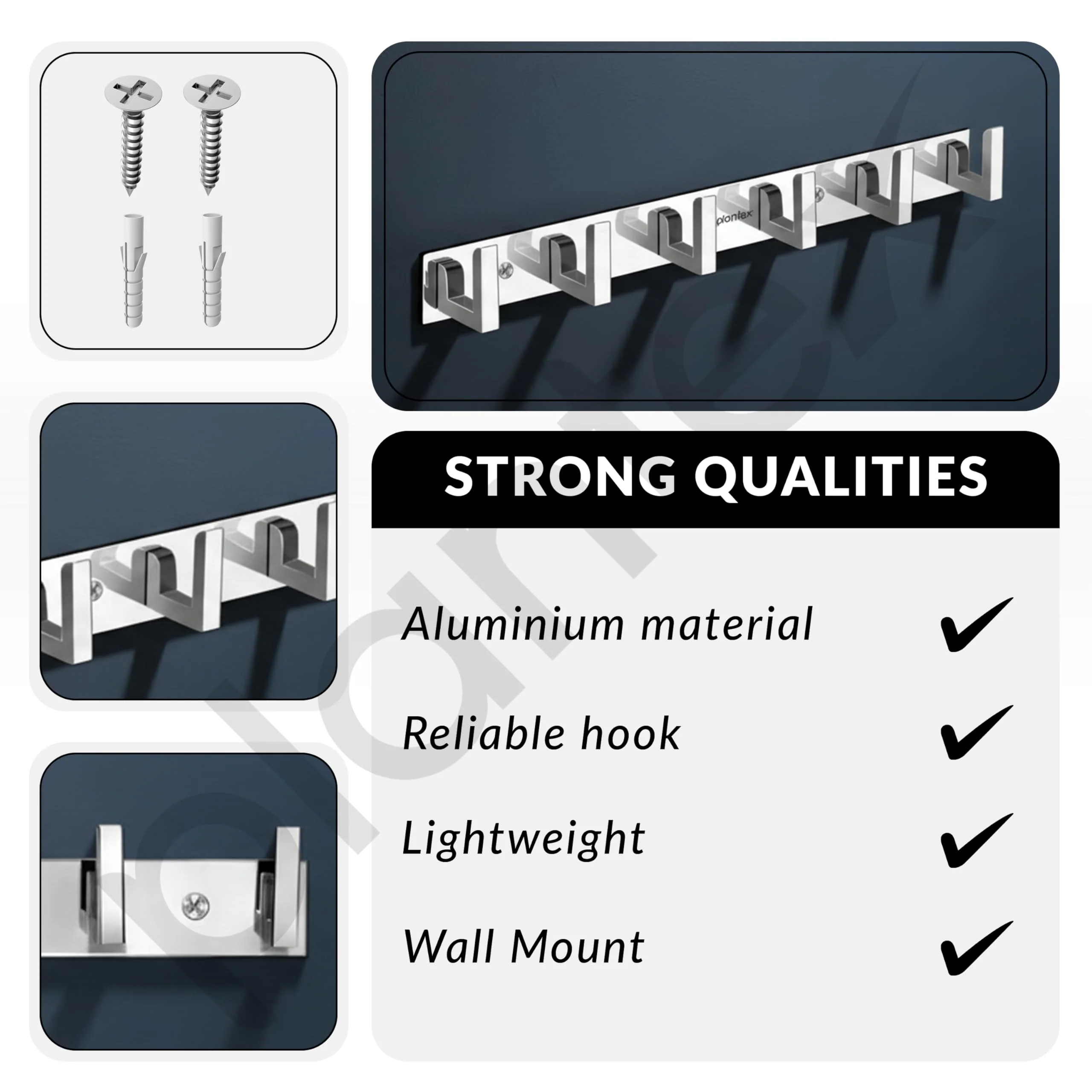 Plantex Aluminum Hook Rail with L-Shape Hooks for Walls of Bathroom/Kitchen–Hook Rail Bar for Clothes/Towel/Keys-Pack of 2 (6 Hooks,Chrome) - Image 4