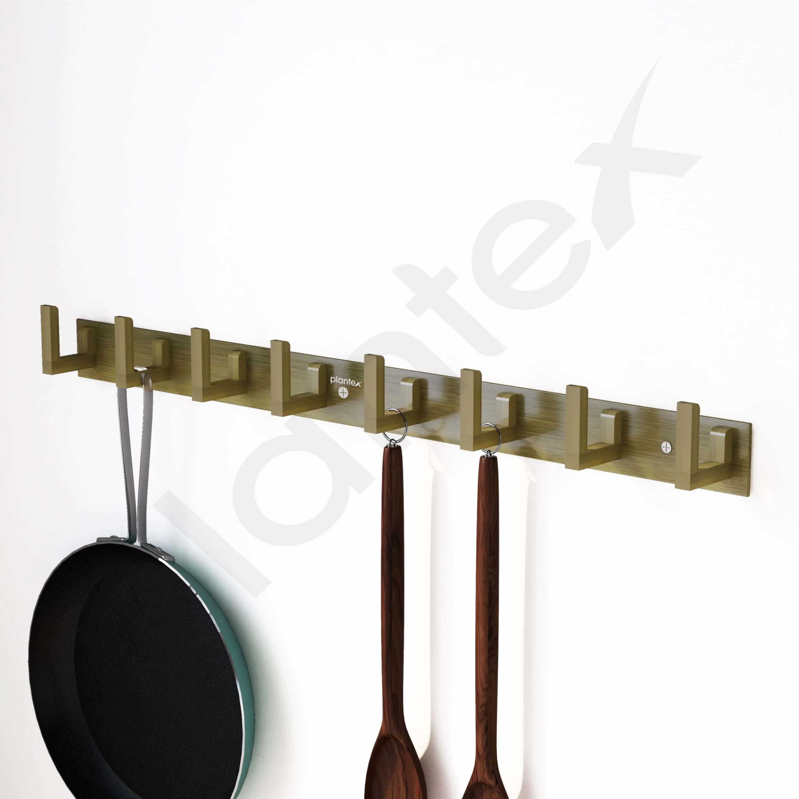 Plantex Aluminum Hook Rail with L-Shape Hooks for Walls of Bathroom/Kitchen–Hook Rail Bar for Clothes/Towel/Keys-Pack of 2 (8 Hooks, Brass Antique) - Image 7