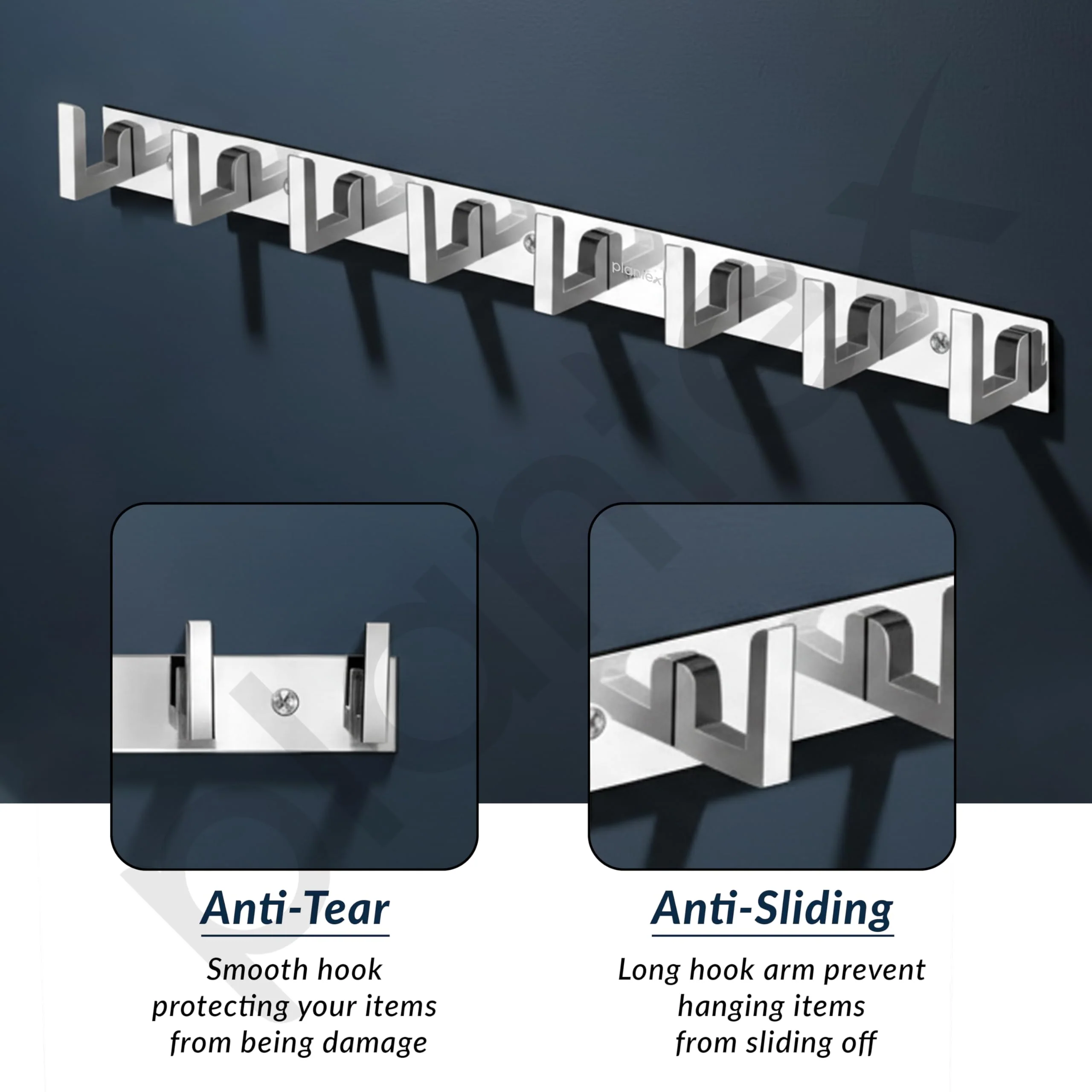 Plantex Aluminum Hook Rail with L-Shape Hooks for Walls of Bathroom/Kitchen–Hook Rail Bar for Clothes/Towel/Keys-Pack of 2 (8 Hooks,Chrome) - Image 3