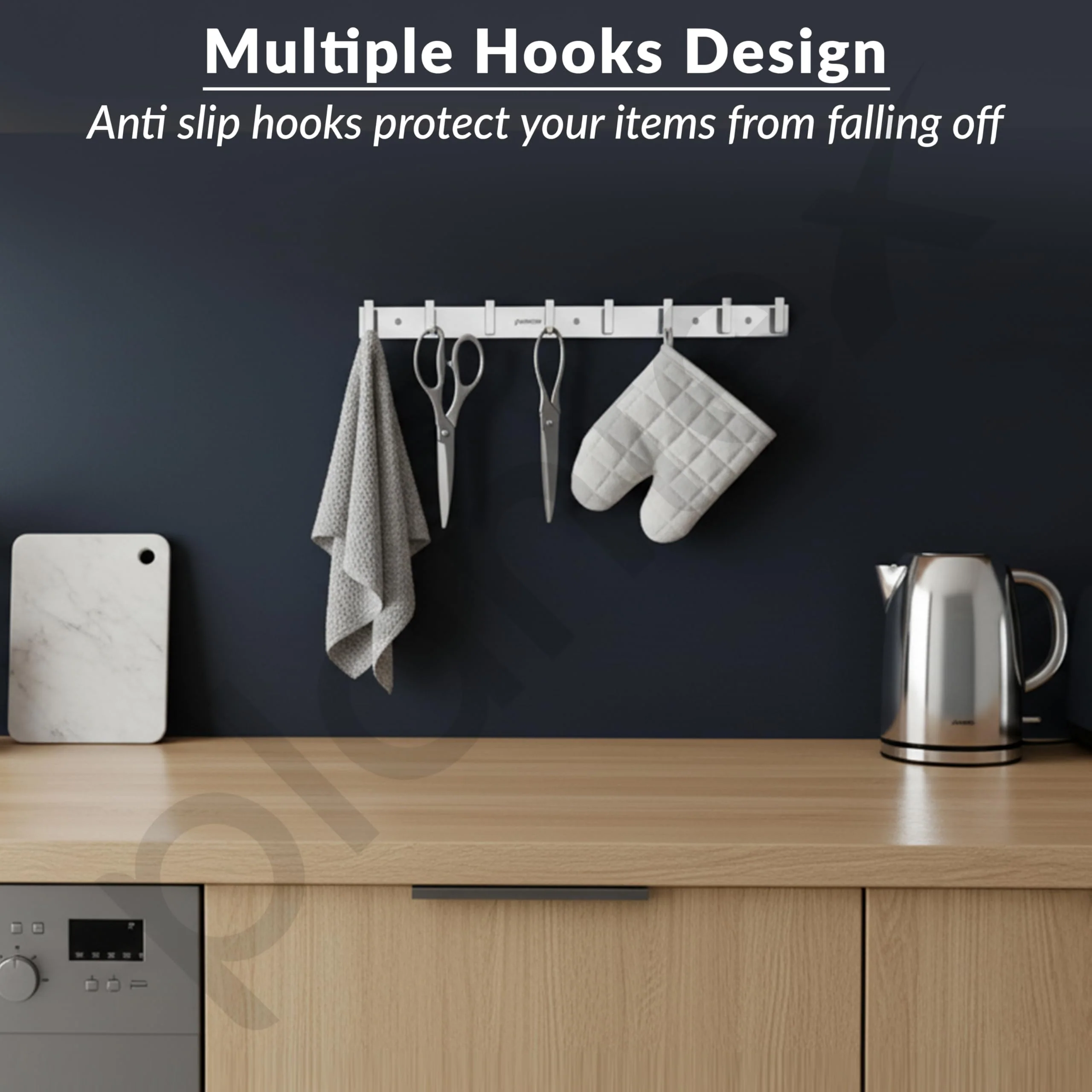 Plantex Aluminum Hook Rail with L-Shape Hooks for Walls of Bathroom/Kitchen–Hook Rail Bar for Clothes/Towel/Keys-Pack of 2 (8 Hooks,Chrome) - Image 6