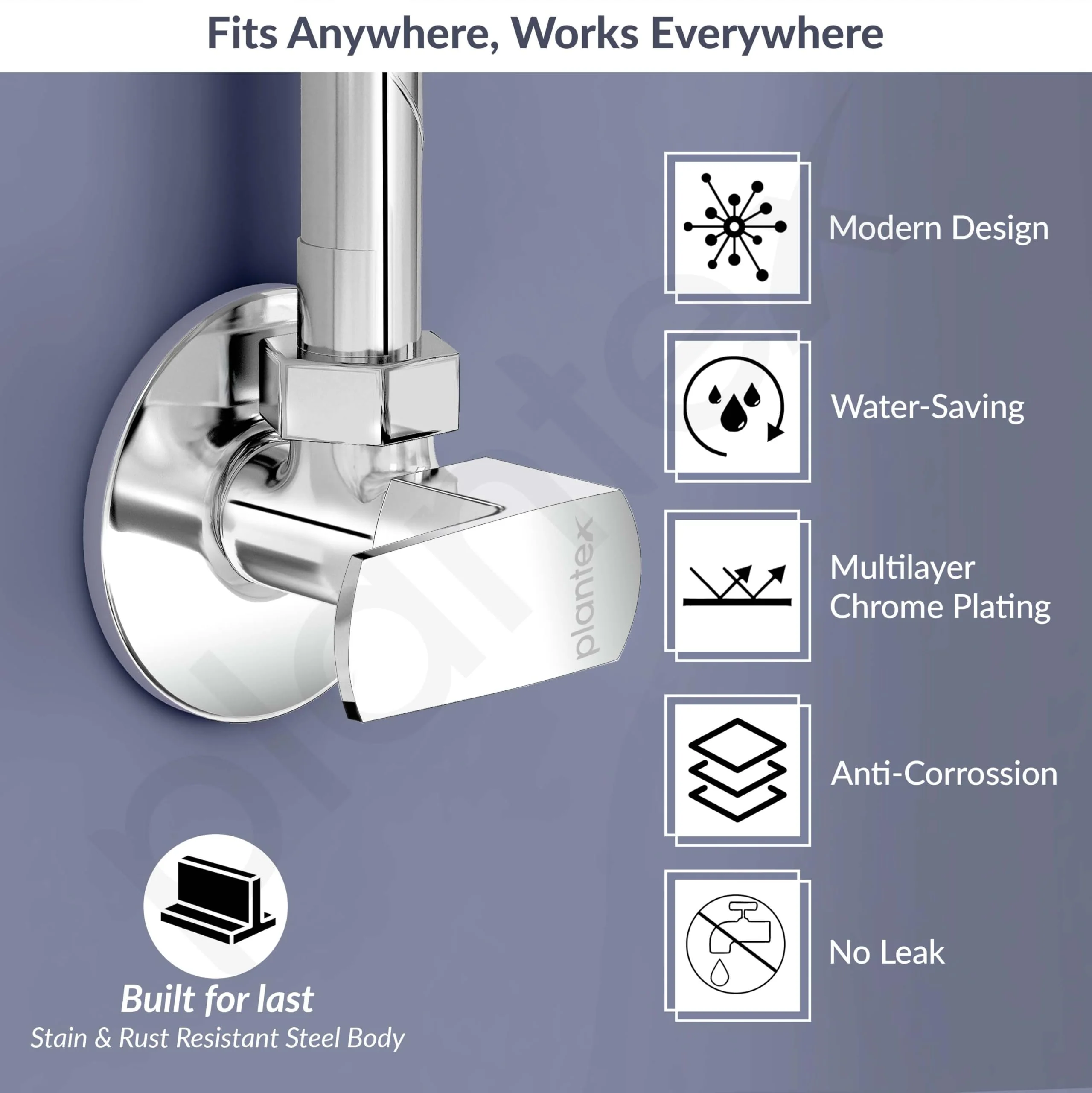Plantex Angle Cocke for Bathroom with Brass Spindle/Angle Tap with Wall Flange and Teflon Tape/Kitchen and Bathroom Accessories Pack of 1 (Saga-Chrome) - Image 2