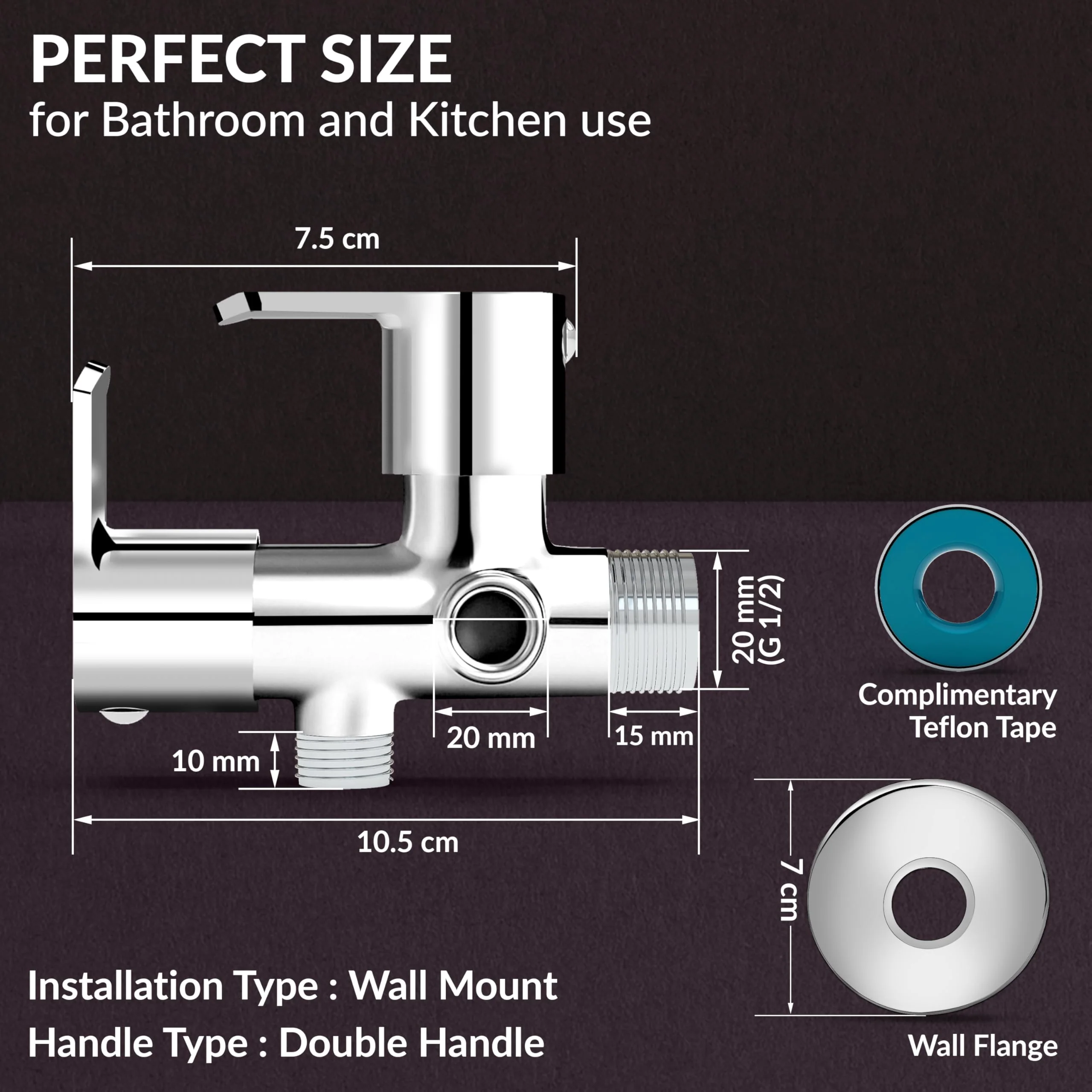 Plantex Angle Valve for Bathroom/2 Way Angle Valve with Teflon Tap/Two Way Angle Cocke(CRM-1286-Chrome) - Image 3