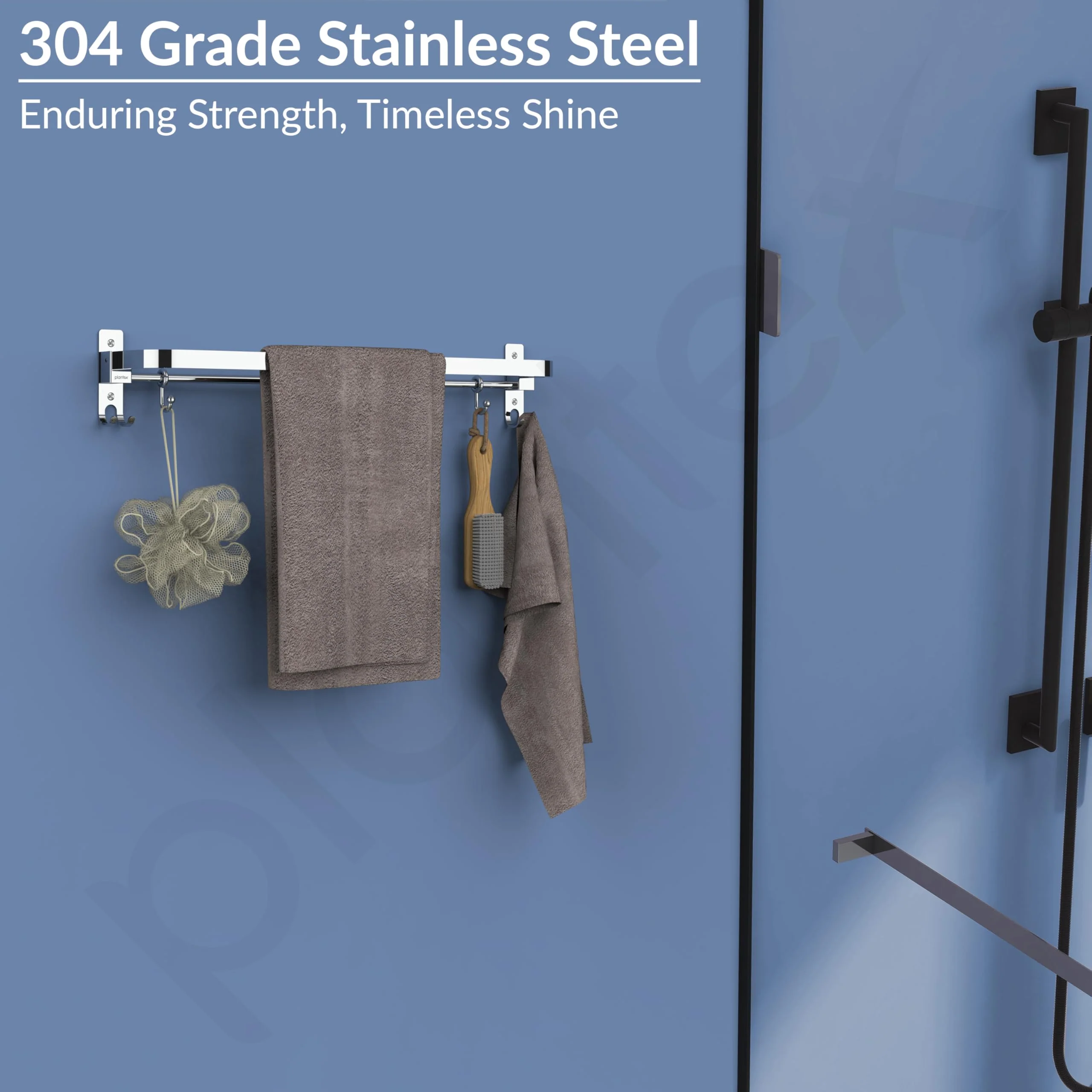 Plantex Anti Rust 304 Grade Stainless Steel Folding Single Towel Rod with Hooks/Towel Holder for Bathroom/Hanger/Stand/Bathroom Accessories - (24 Inch-Chrome) - Image 3