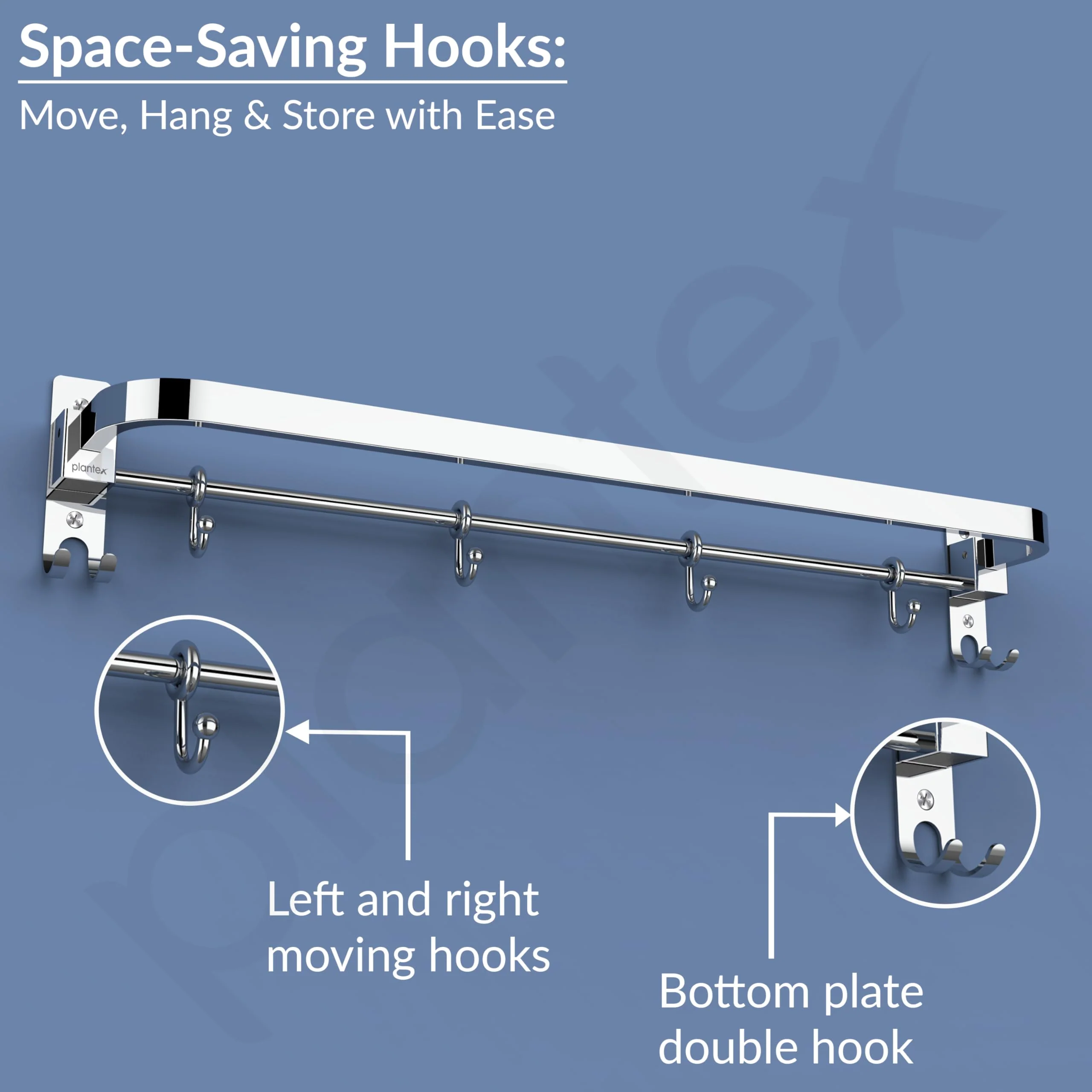 Plantex Anti Rust 304 Grade Stainless Steel Folding Single Towel Rod with Hooks/Towel Holder for Bathroom/Hanger/Stand/Bathroom Accessories - (24 Inch-Chrome) - Image 6