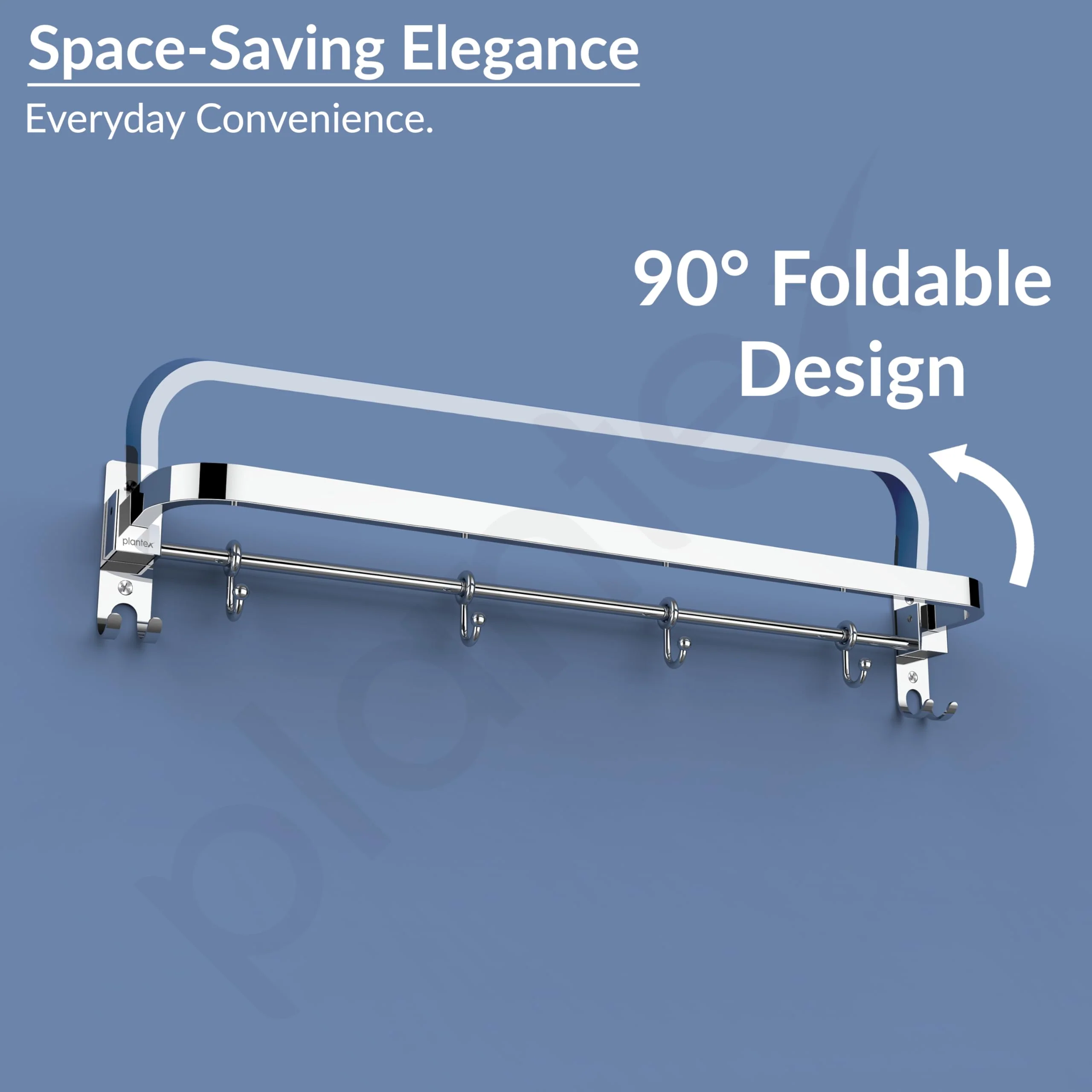 Plantex Anti Rust 304 Grade Stainless Steel Folding Single Towel Rod with Hooks/Towel Holder for Bathroom/Hanger/Stand/Bathroom Accessories - (24 Inch-Chrome) - Image 7