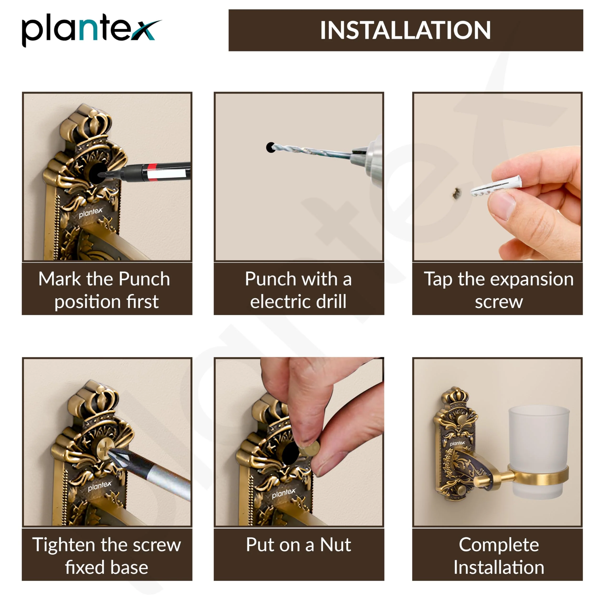 Plantex Antique Aluminium Tumbler Holder/Matt Glass Tooth Brush Stand/Bathroom Accessories (Brass-Antique Finish) - Image 5