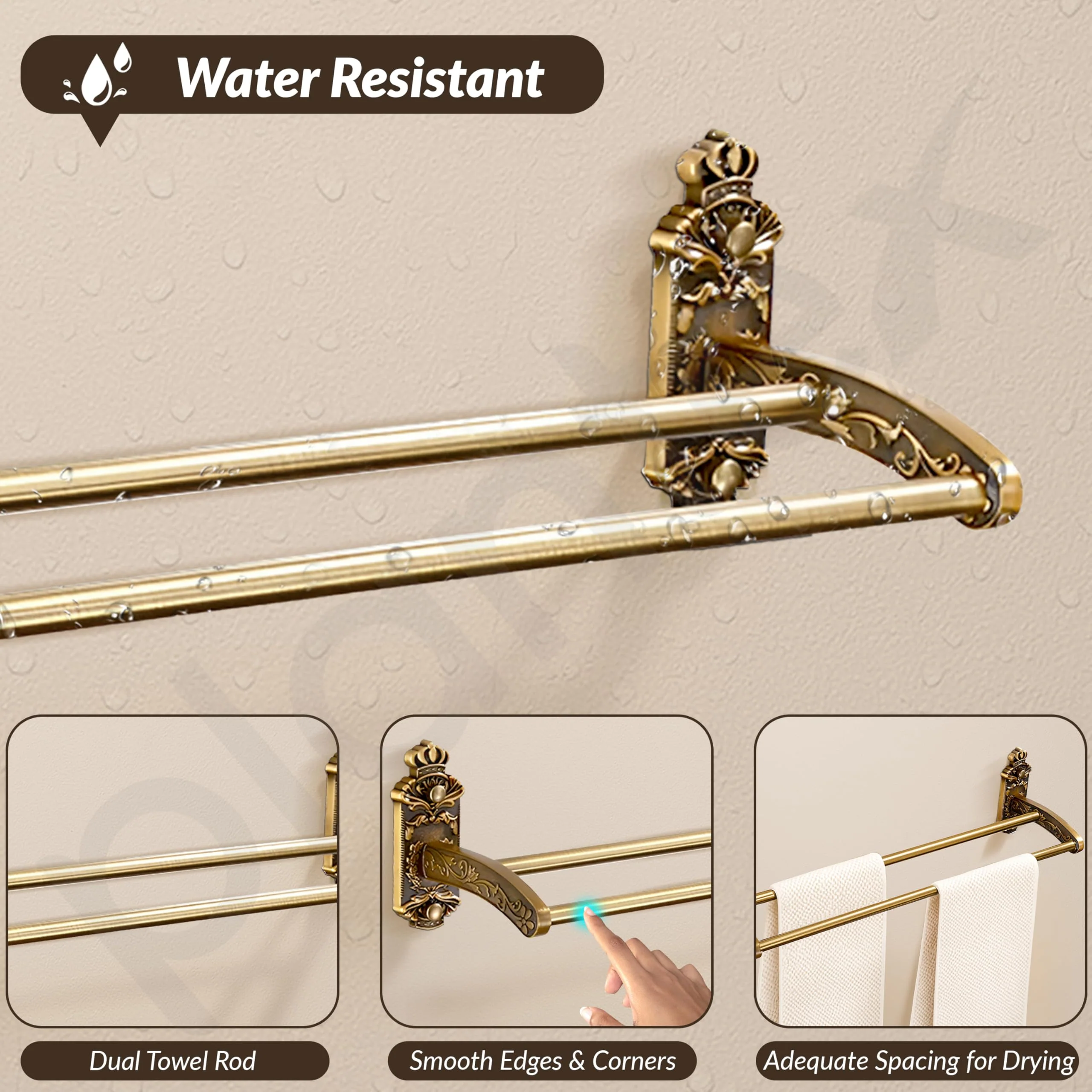 Plantex Antique Dual Towel Rod for Bathroom/Towel Holder/Hanger/Bar/Bathroom Accessories (24 Inch,Brass-Antique Finish) - Image 4